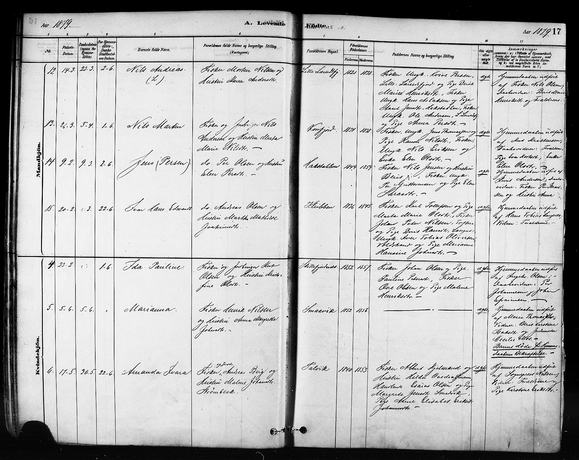 Talvik sokneprestkontor, SATØ/S-1337/H/Ha/L0012kirke: Parish register (official) no. 12, 1878-1886, p. 17