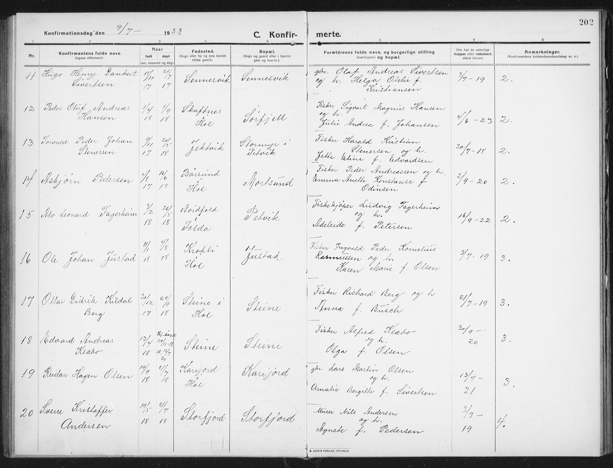 Ministerialprotokoller, klokkerbøker og fødselsregistre - Nordland, SAT/A-1459/882/L1183: Parish register (copy) no. 882C01, 1911-1938, p. 202