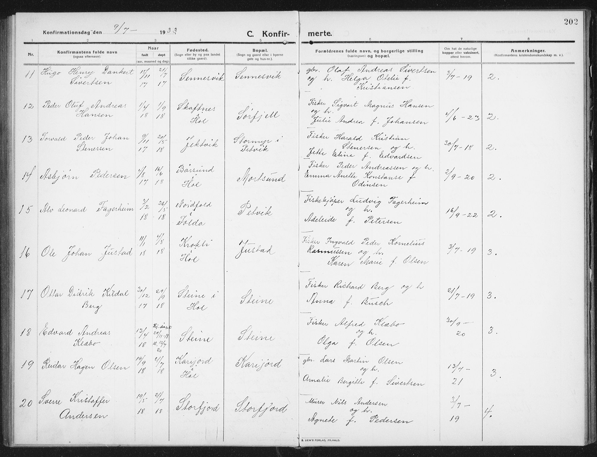 Ministerialprotokoller, klokkerbøker og fødselsregistre - Nordland, AV/SAT-A-1459/882/L1183: Parish register (copy) no. 882C01, 1911-1938, p. 202