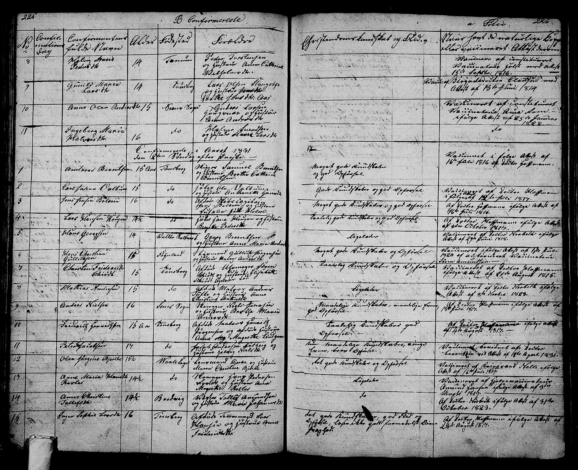 Tønsberg kirkebøker, AV/SAKO-A-330/G/Ga/L0002: Parish register (copy) no. 2, 1827-1854, p. 225-226