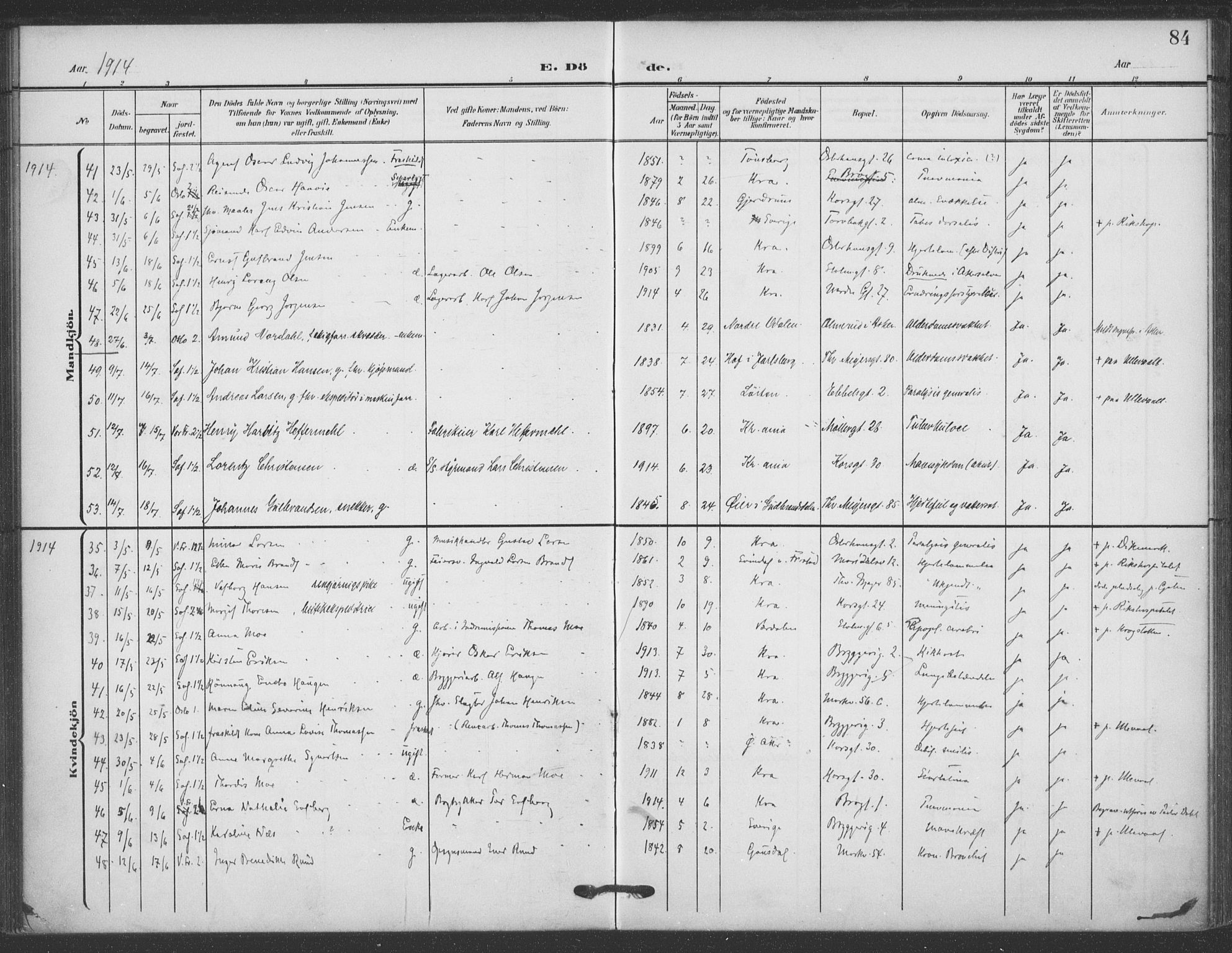 Jakob prestekontor Kirkebøker, SAO/A-10850/F/Fa/L0011: Parish register (official) no. 11, 1906-1920, p. 84