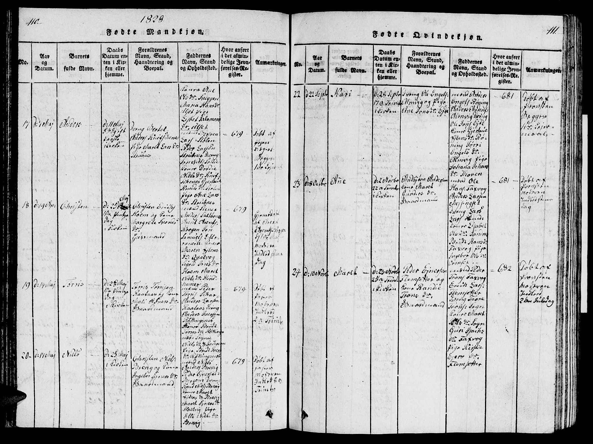 Ministerialprotokoller, klokkerbøker og fødselsregistre - Møre og Romsdal, AV/SAT-A-1454/586/L0990: Parish register (copy) no. 586C01, 1819-1837, p. 110-111