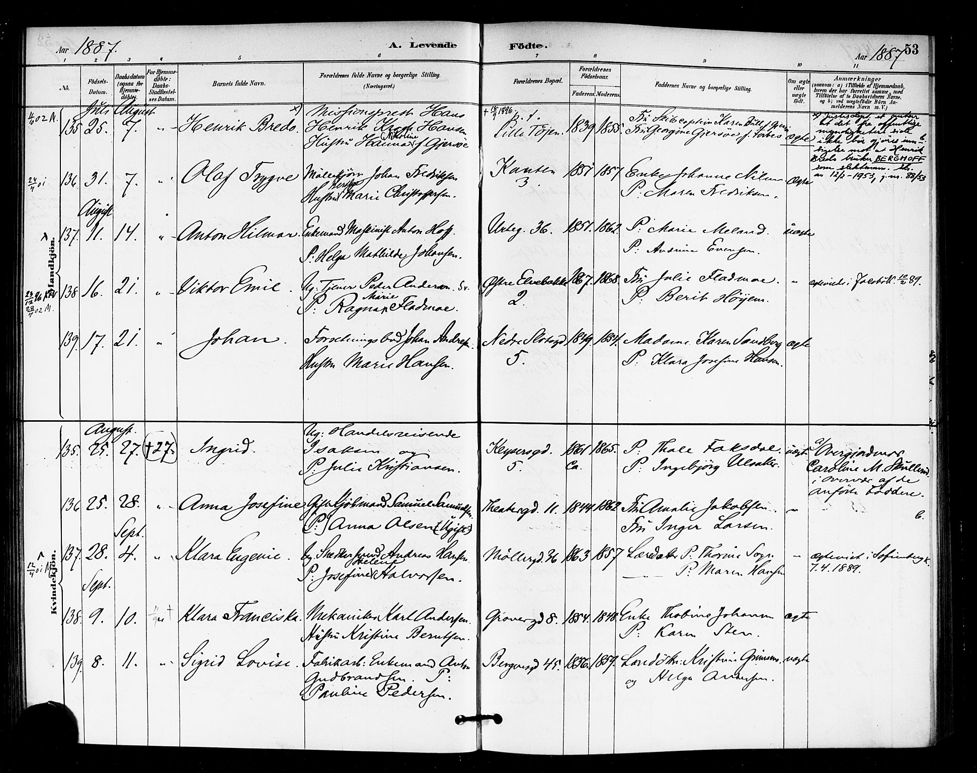 Rikshospitalet prestekontor Kirkebøker, SAO/A-10309b/F/L0007: Parish register (official) no. 7, 1885-1890, p. 53