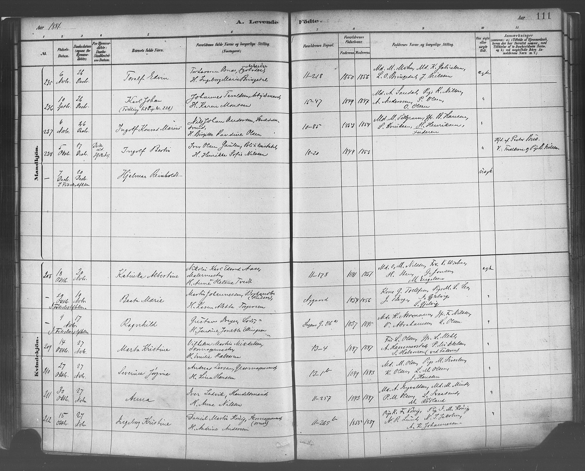Domkirken sokneprestembete, AV/SAB-A-74801/H/Haa/L0023: Parish register (official) no. B 6, 1879-1887, p. 111