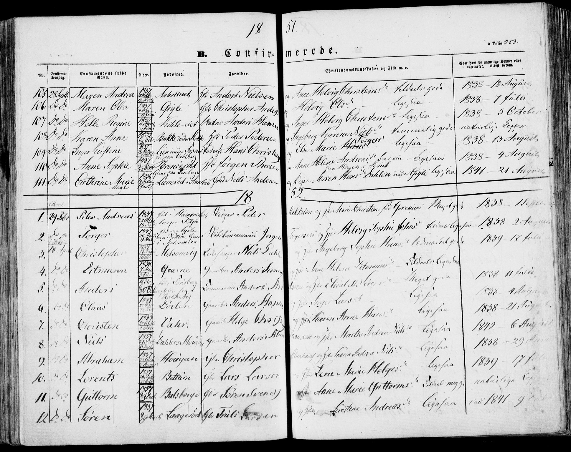 Stokke kirkebøker, AV/SAKO-A-320/F/Fa/L0007: Parish register (official) no. I 7, 1844-1857, p. 253