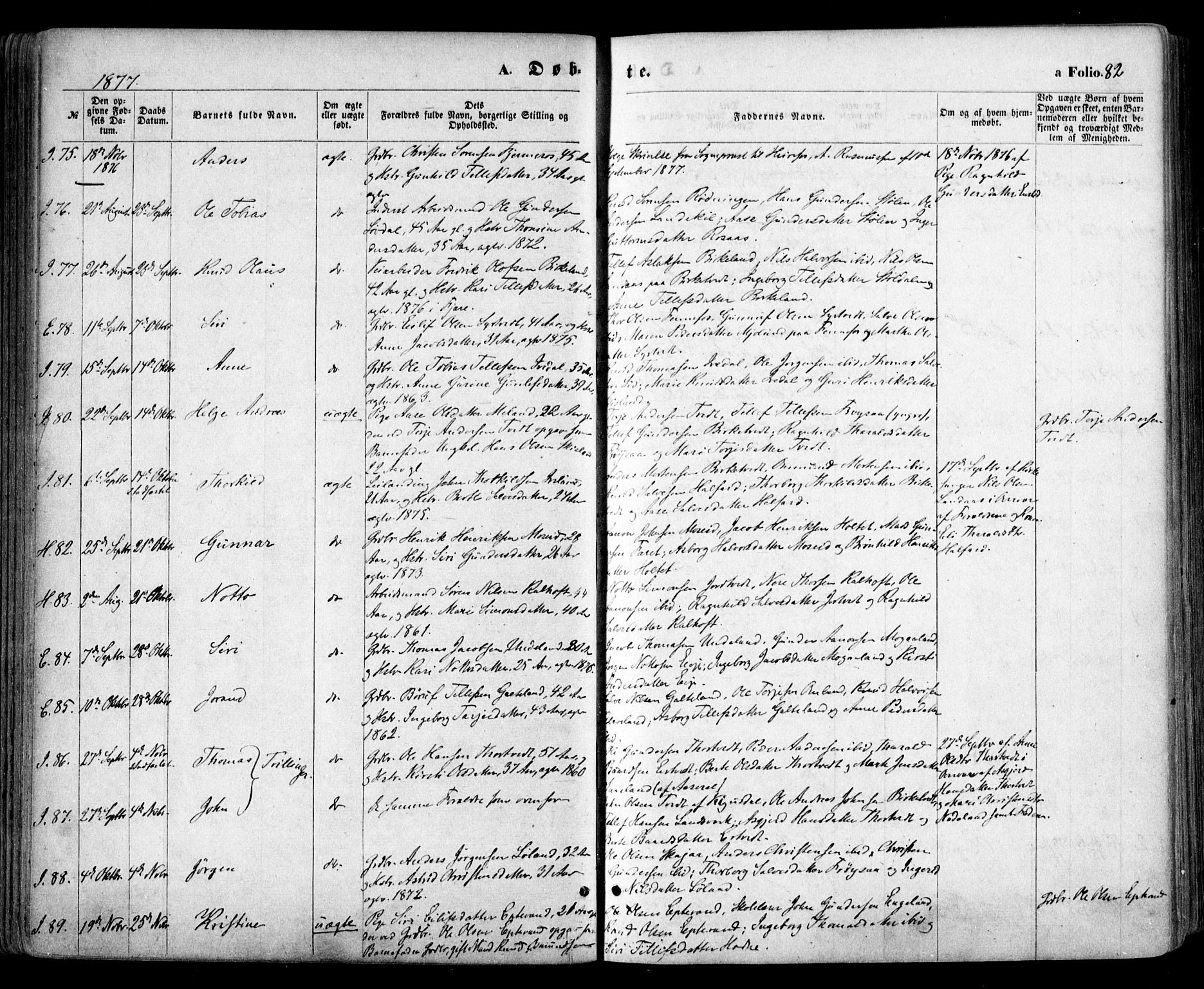 Evje sokneprestkontor, AV/SAK-1111-0008/F/Fa/Faa/L0006: Parish register (official) no. A 6, 1866-1884, p. 82