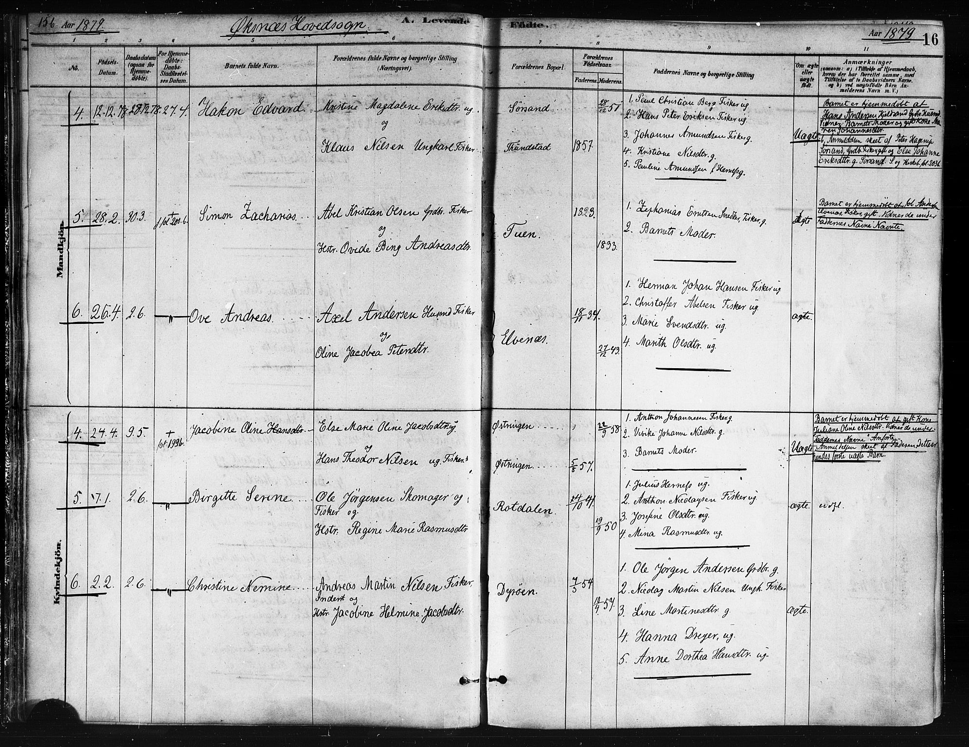 Ministerialprotokoller, klokkerbøker og fødselsregistre - Nordland, AV/SAT-A-1459/893/L1335: Parish register (official) no. 893A08 /1, 1878-1884, p. 16