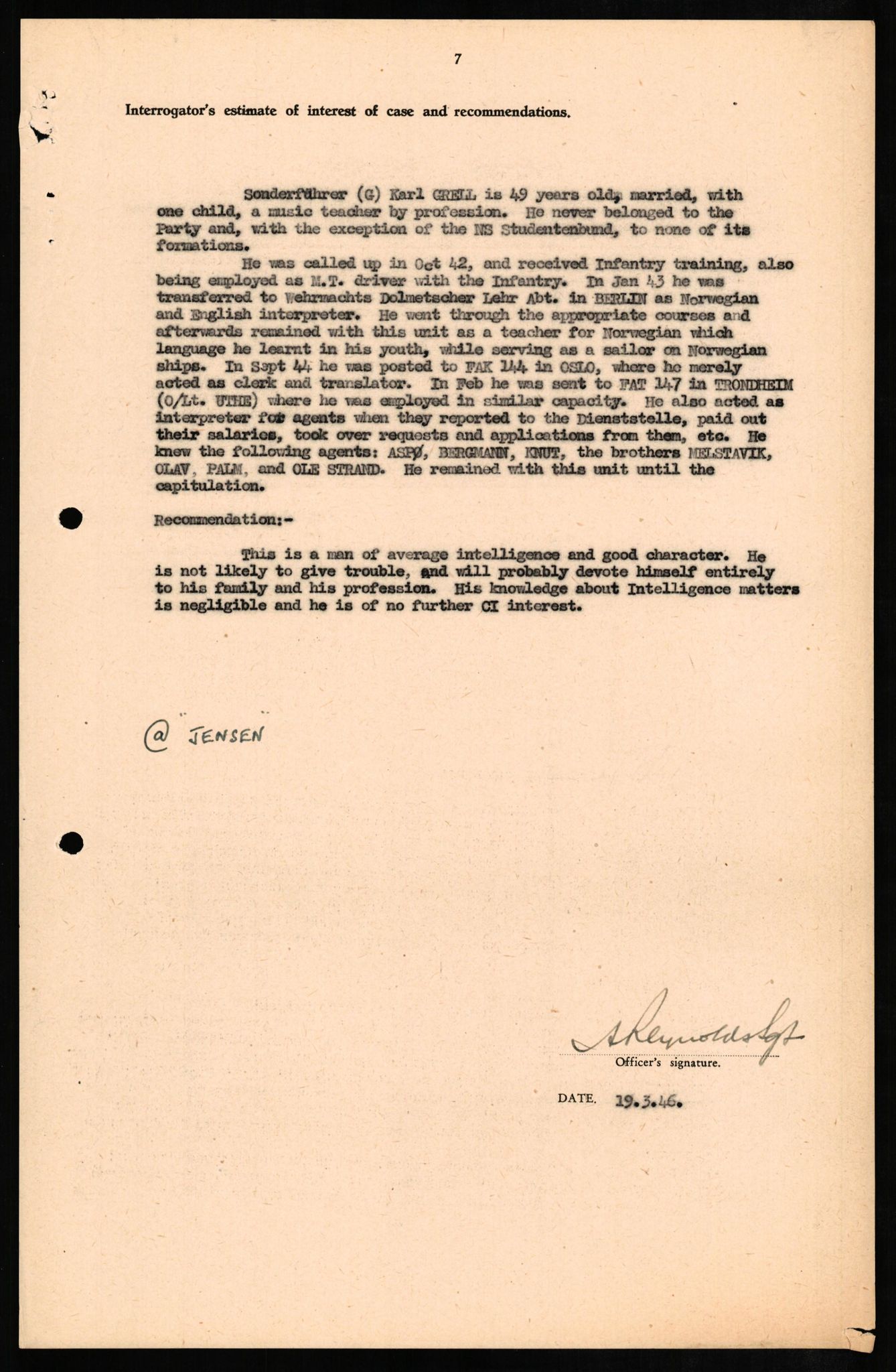 Forsvaret, Forsvarets overkommando II, AV/RA-RAFA-3915/D/Db/L0010: CI Questionaires. Tyske okkupasjonsstyrker i Norge. Tyskere., 1945-1946, p. 159