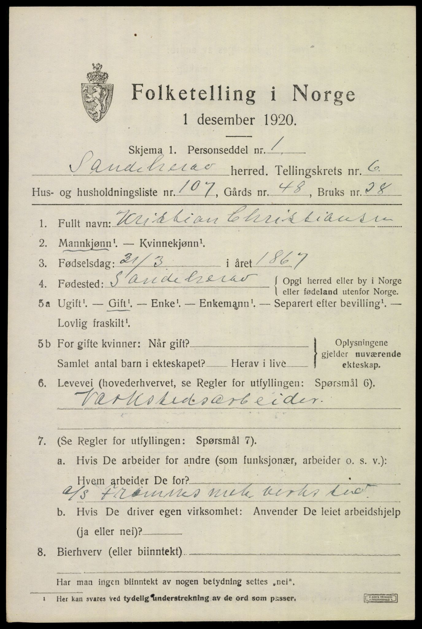 SAKO, 1920 census for Sandeherred, 1920, p. 11032