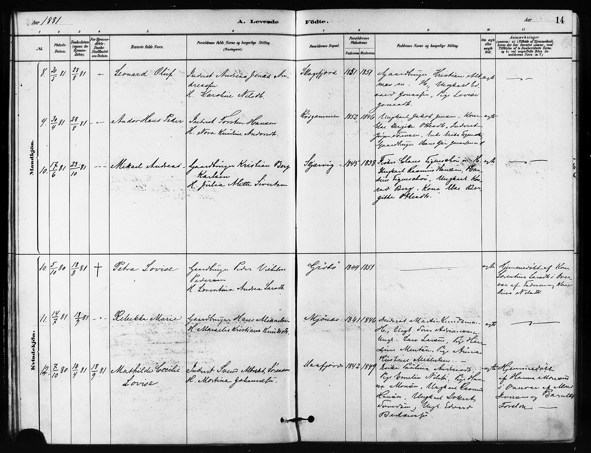 Karlsøy sokneprestembete, SATØ/S-1299/H/Ha/Haa/L0011kirke: Parish register (official) no. 11, 1879-1892, p. 14