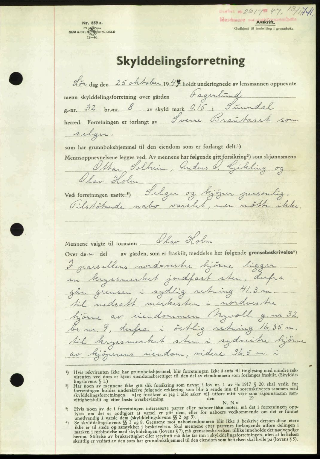 Nordmøre sorenskriveri, AV/SAT-A-4132/1/2/2Ca: Mortgage book no. A106, 1947-1947, Diary no: : 2617/1947