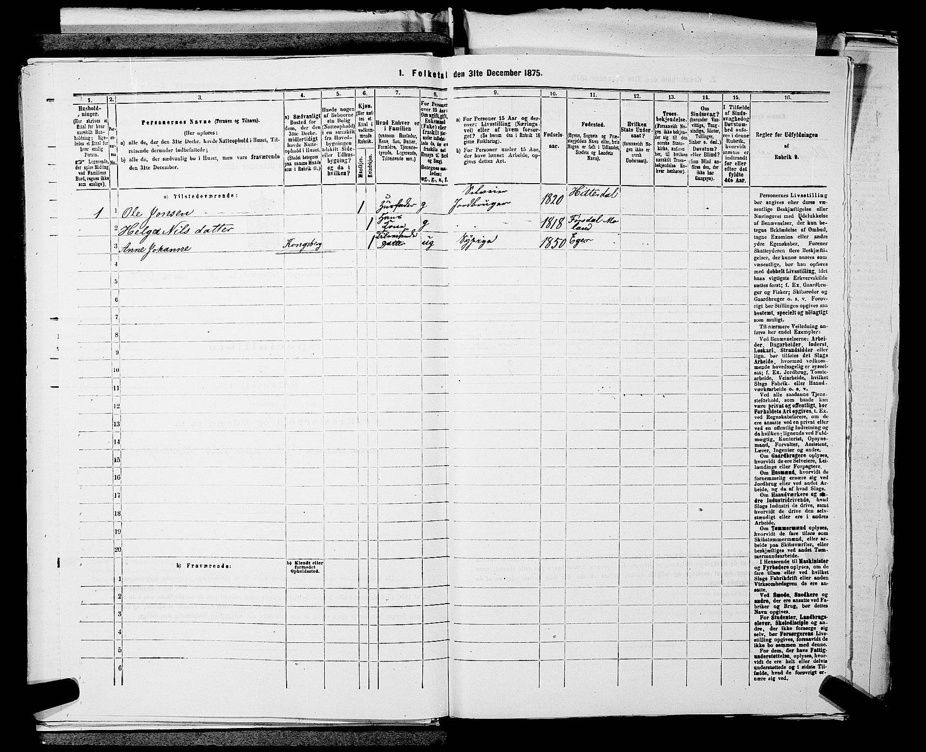 SAKO, 1875 census for 0631P Flesberg, 1875, p. 1076