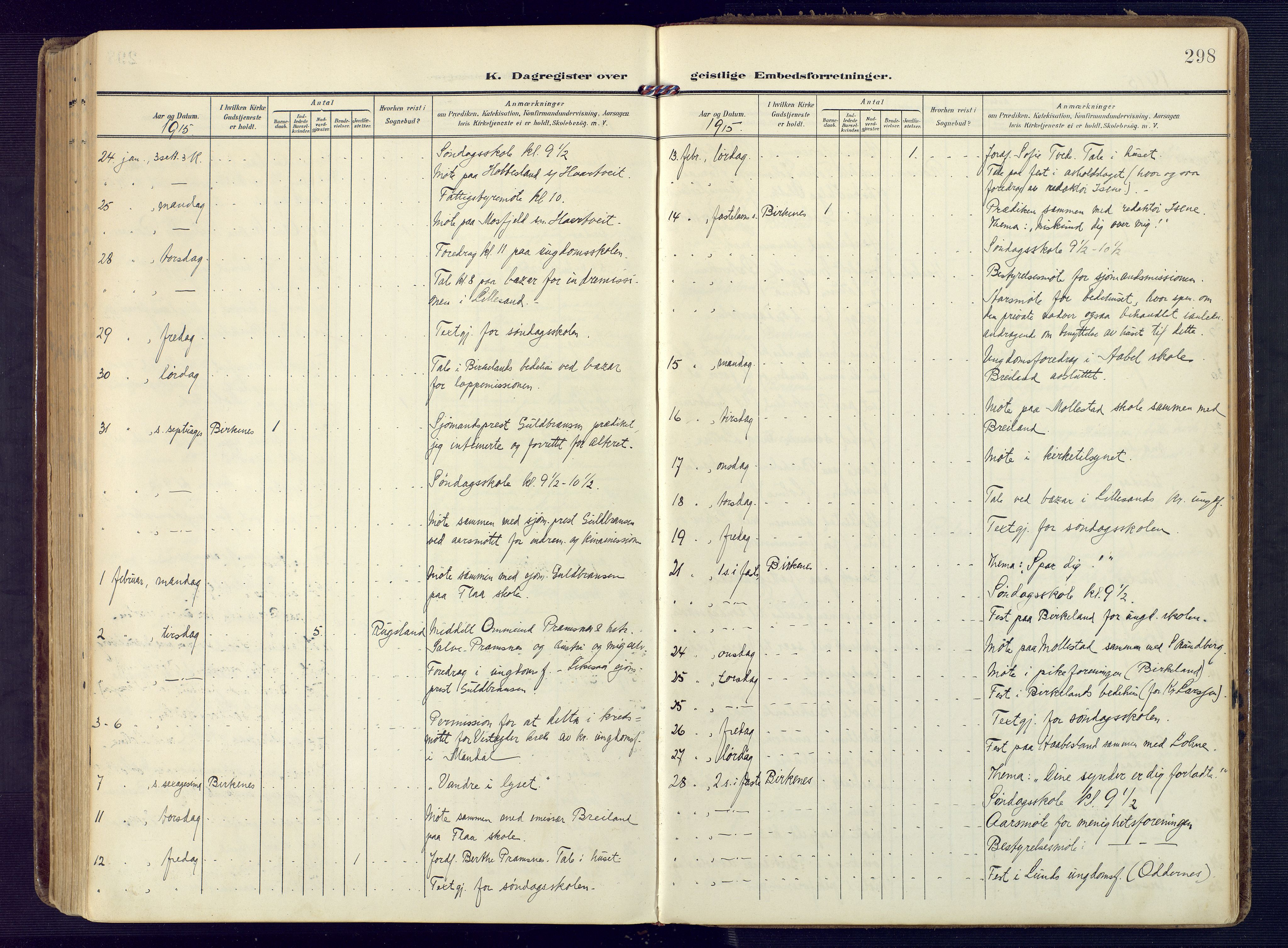 Birkenes sokneprestkontor, SAK/1111-0004/F/Fa/L0006: Parish register (official) no. A 6, 1908-1932, p. 298