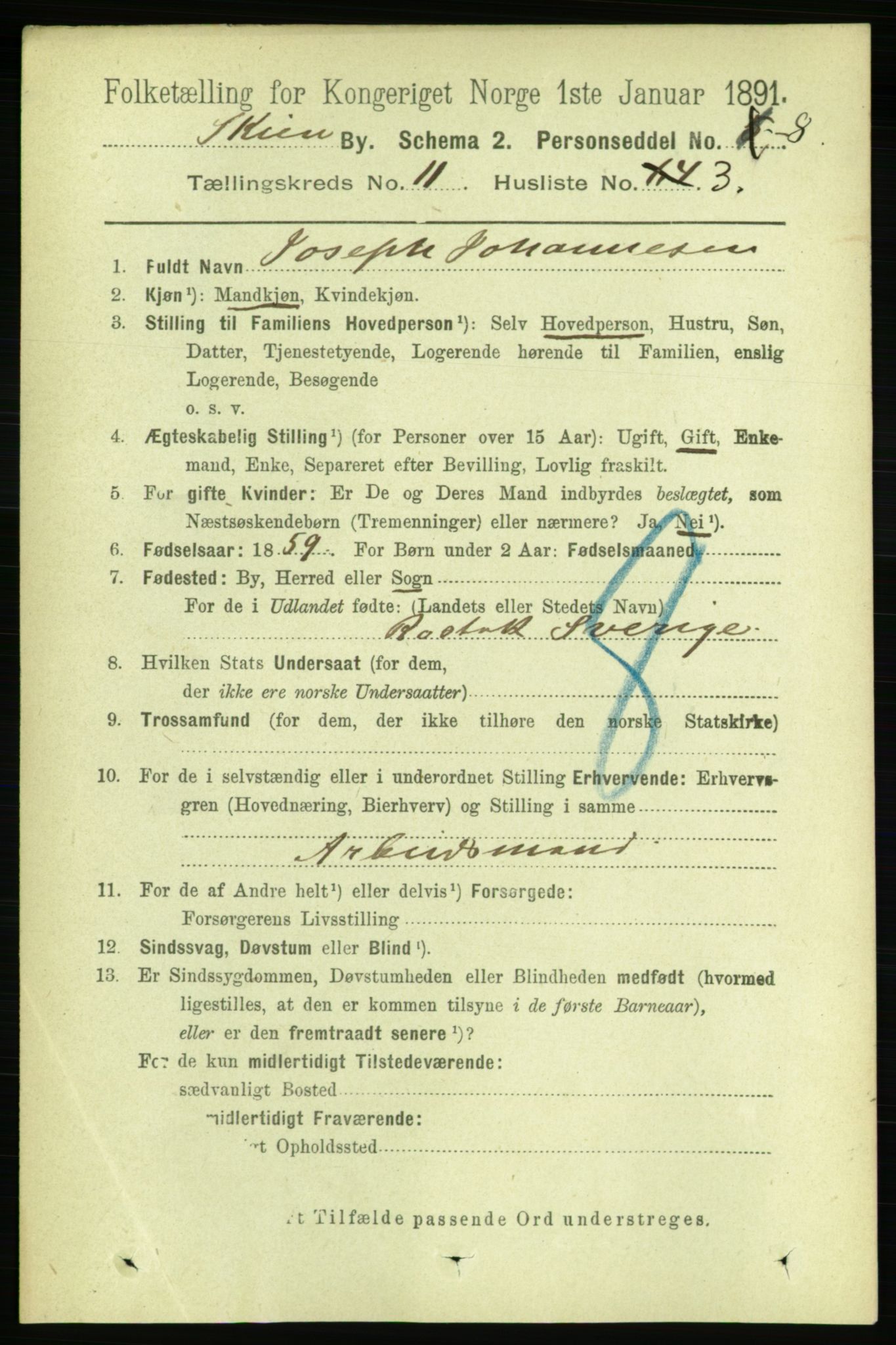 RA, 1891 census for 0806 Skien, 1891, p. 3897