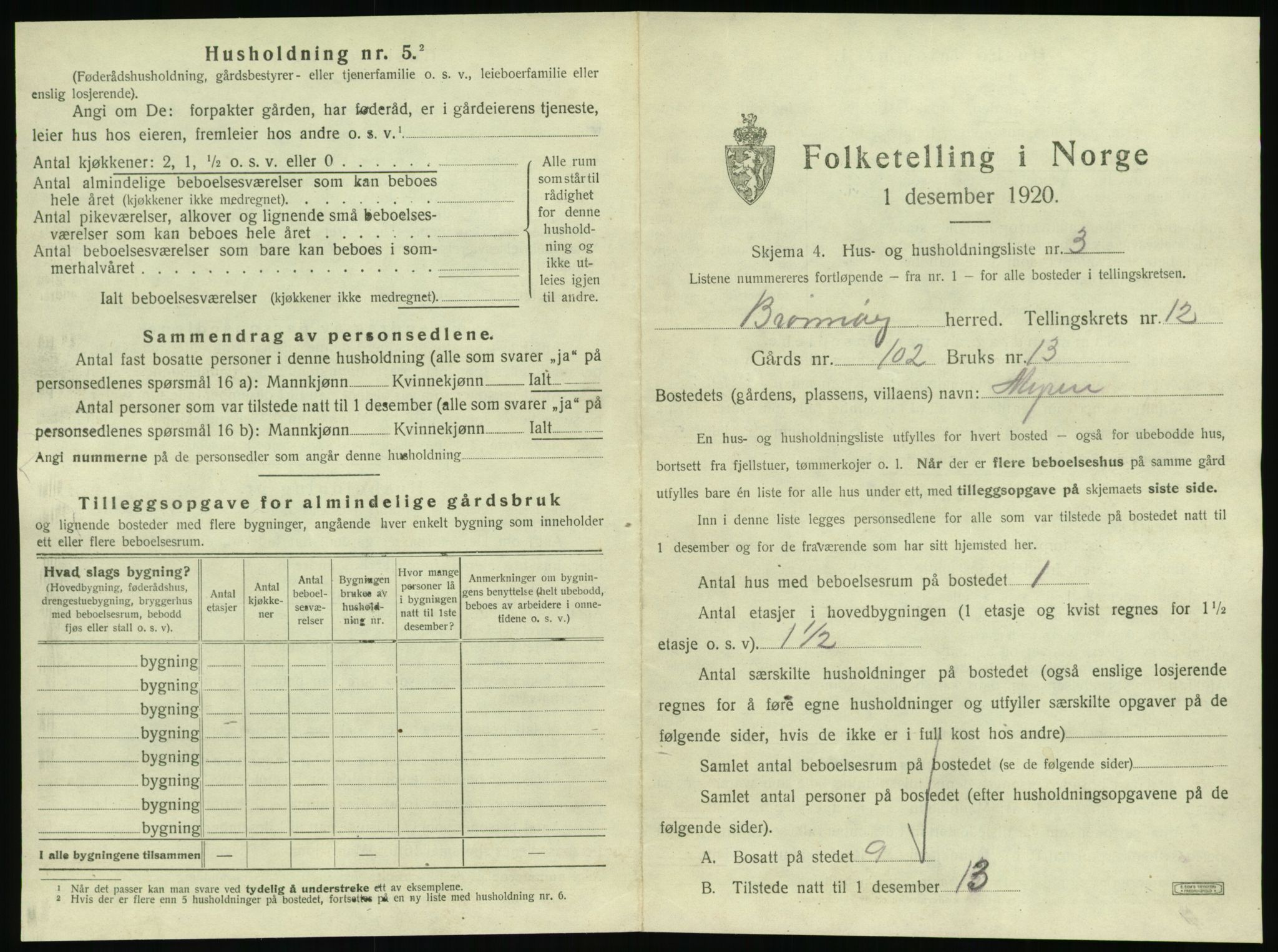 SAT, 1920 census for Brønnøy, 1920, p. 1180