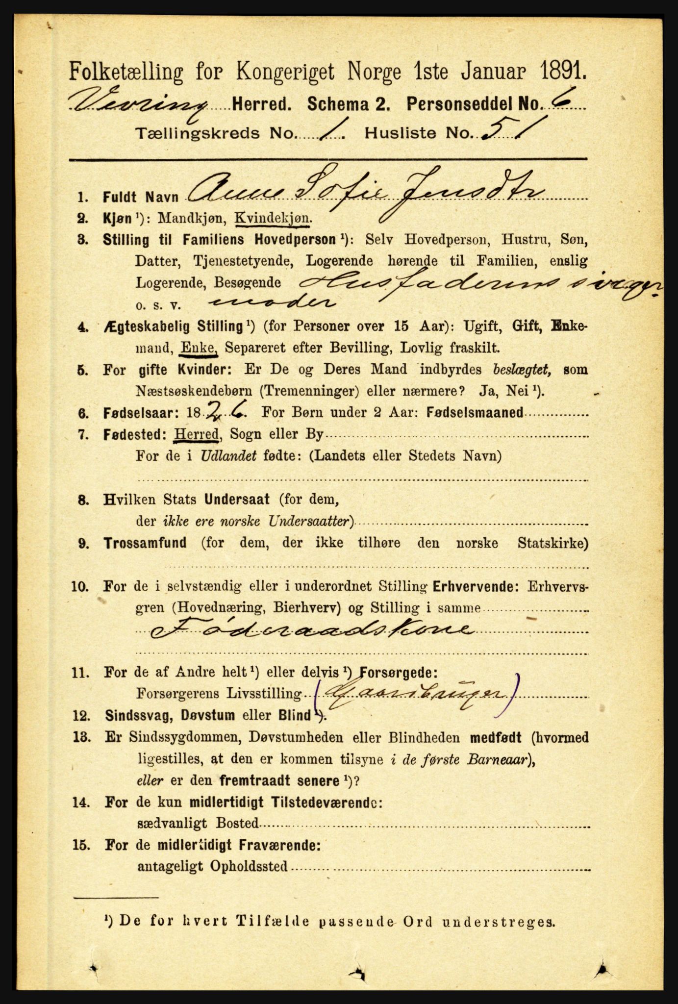 RA, 1891 census for 1434 Vevring, 1891, p. 365