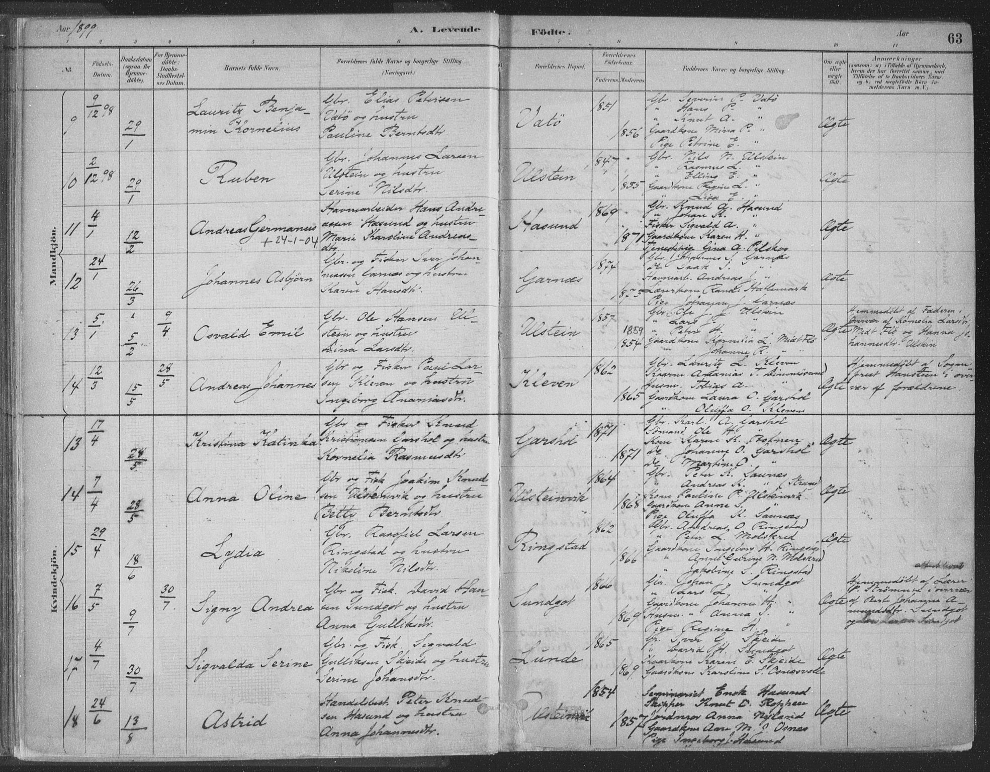 Ministerialprotokoller, klokkerbøker og fødselsregistre - Møre og Romsdal, SAT/A-1454/509/L0106: Parish register (official) no. 509A04, 1883-1922, p. 63