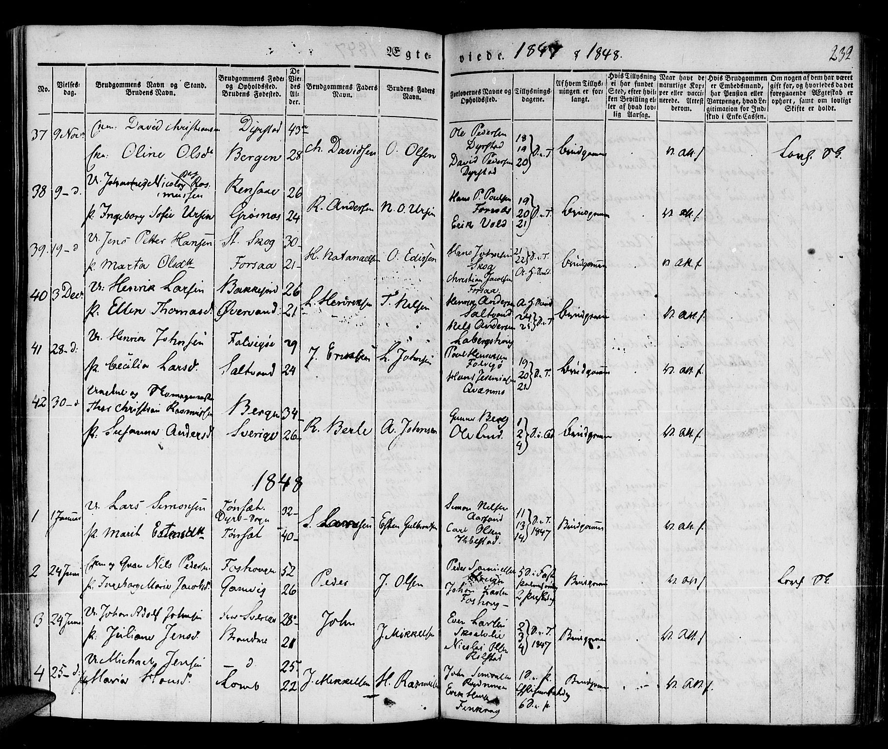 Ibestad sokneprestembete, SATØ/S-0077/H/Ha/Haa/L0006kirke: Parish register (official) no. 6, 1837-1850, p. 232