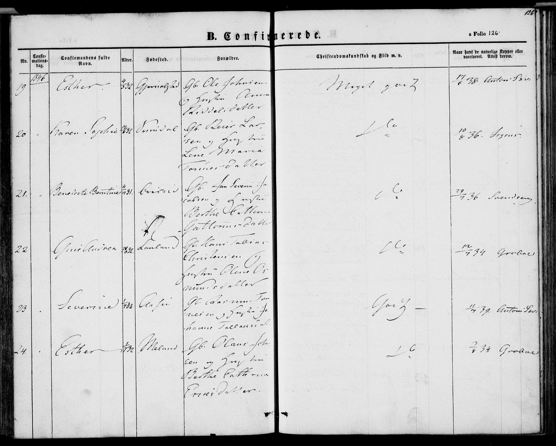 Herad sokneprestkontor, AV/SAK-1111-0018/F/Fa/Faa/L0004: Parish register (official) no. A 4, 1844-1853, p. 126