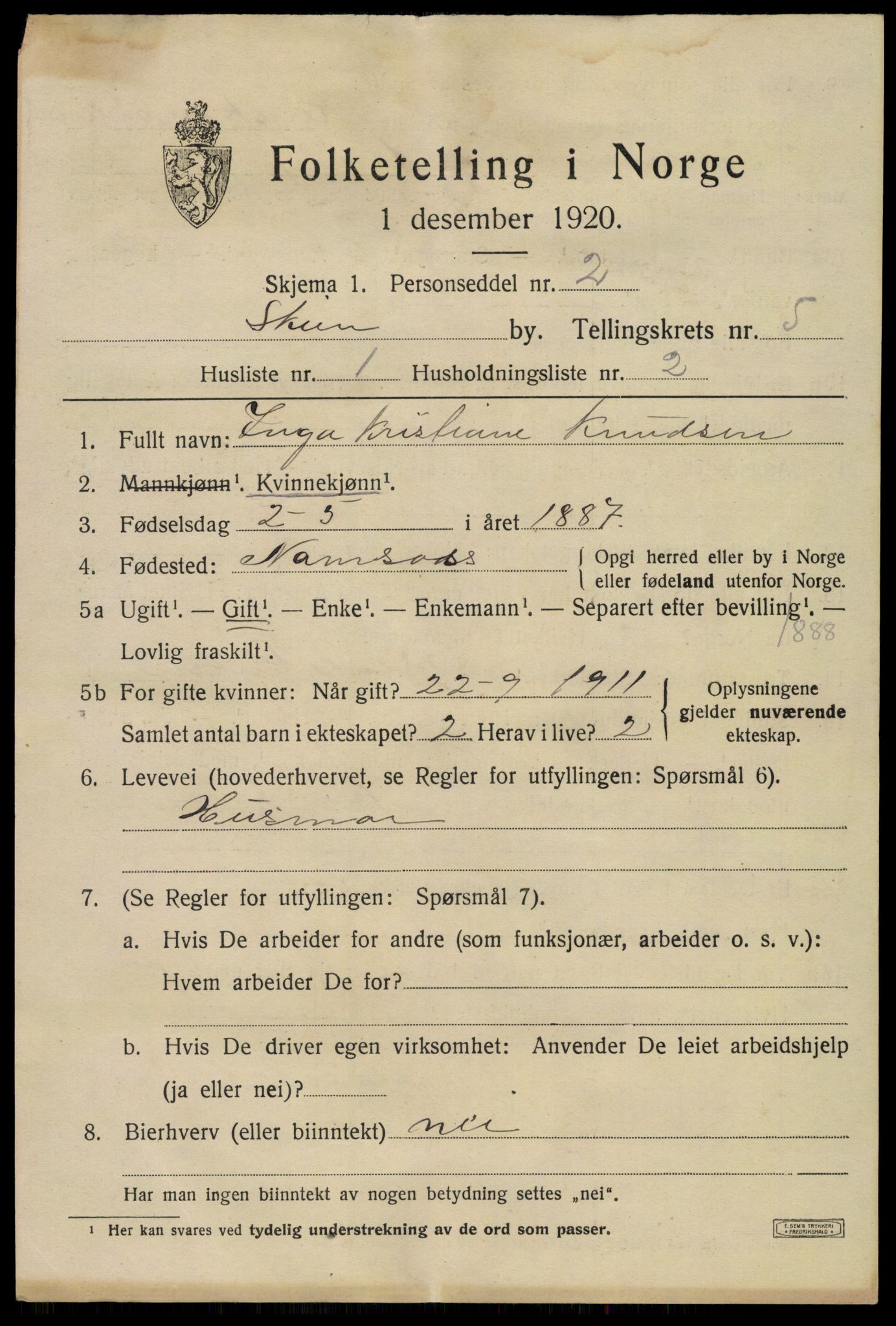 SAKO, 1920 census for Skien, 1920, p. 19494