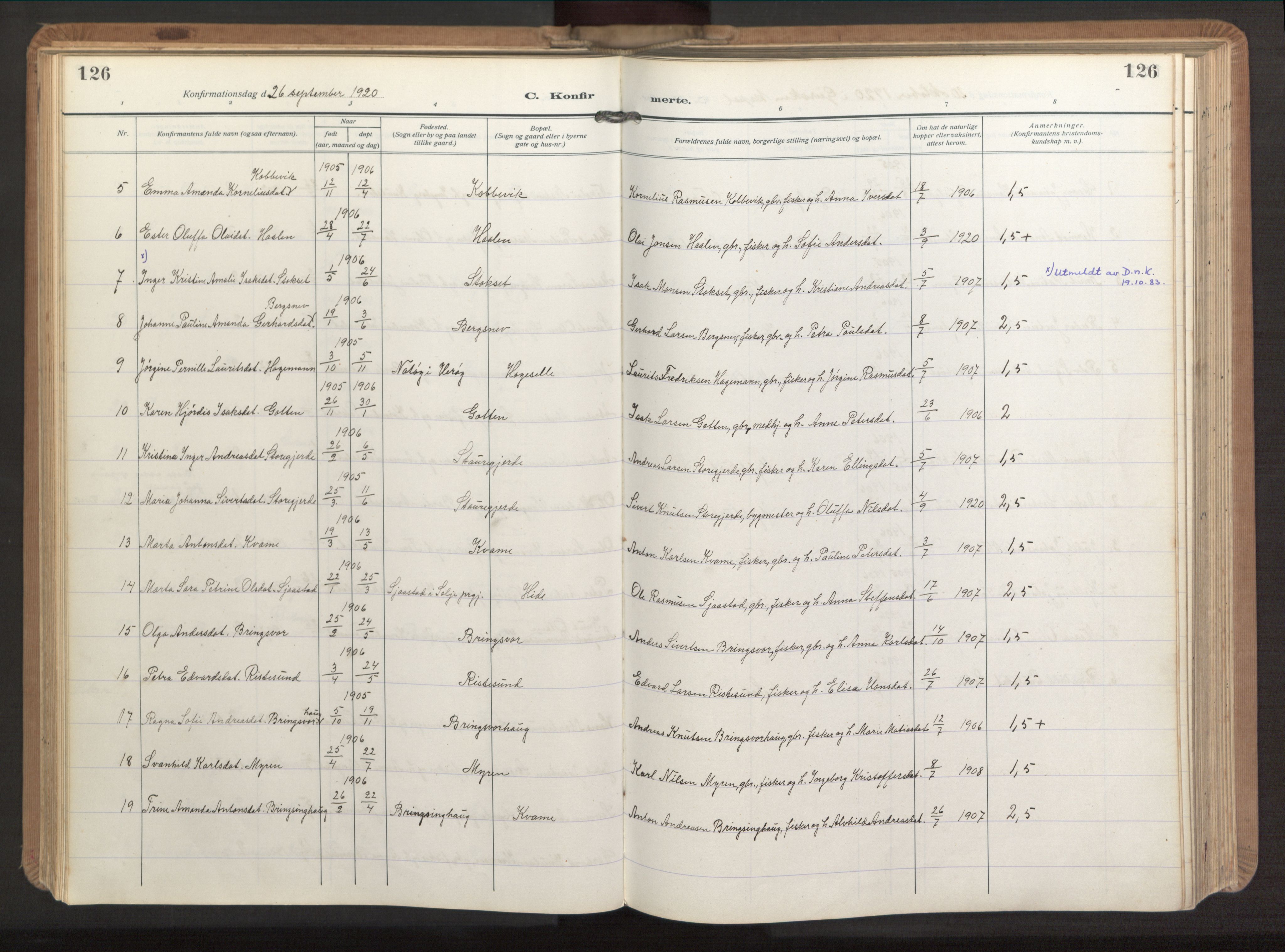 Ministerialprotokoller, klokkerbøker og fødselsregistre - Møre og Romsdal, AV/SAT-A-1454/503/L0044: Parish register (official) no. 503A12, 1918-1931, p. 126