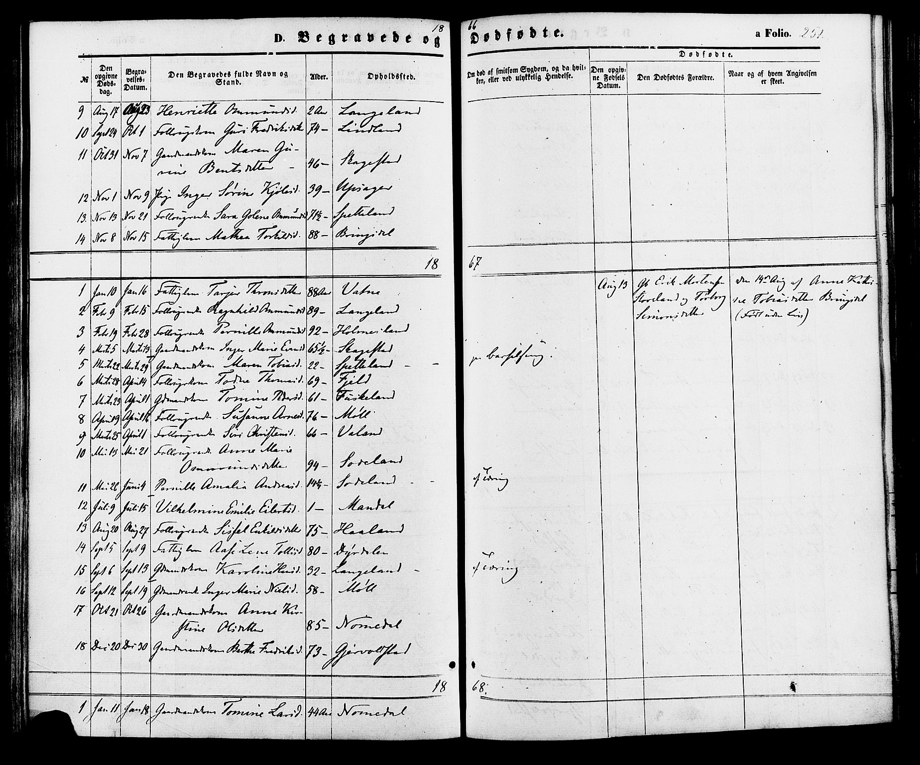 Holum sokneprestkontor, AV/SAK-1111-0022/F/Fa/Faa/L0006: Parish register (official) no. A 6, 1865-1883, p. 251