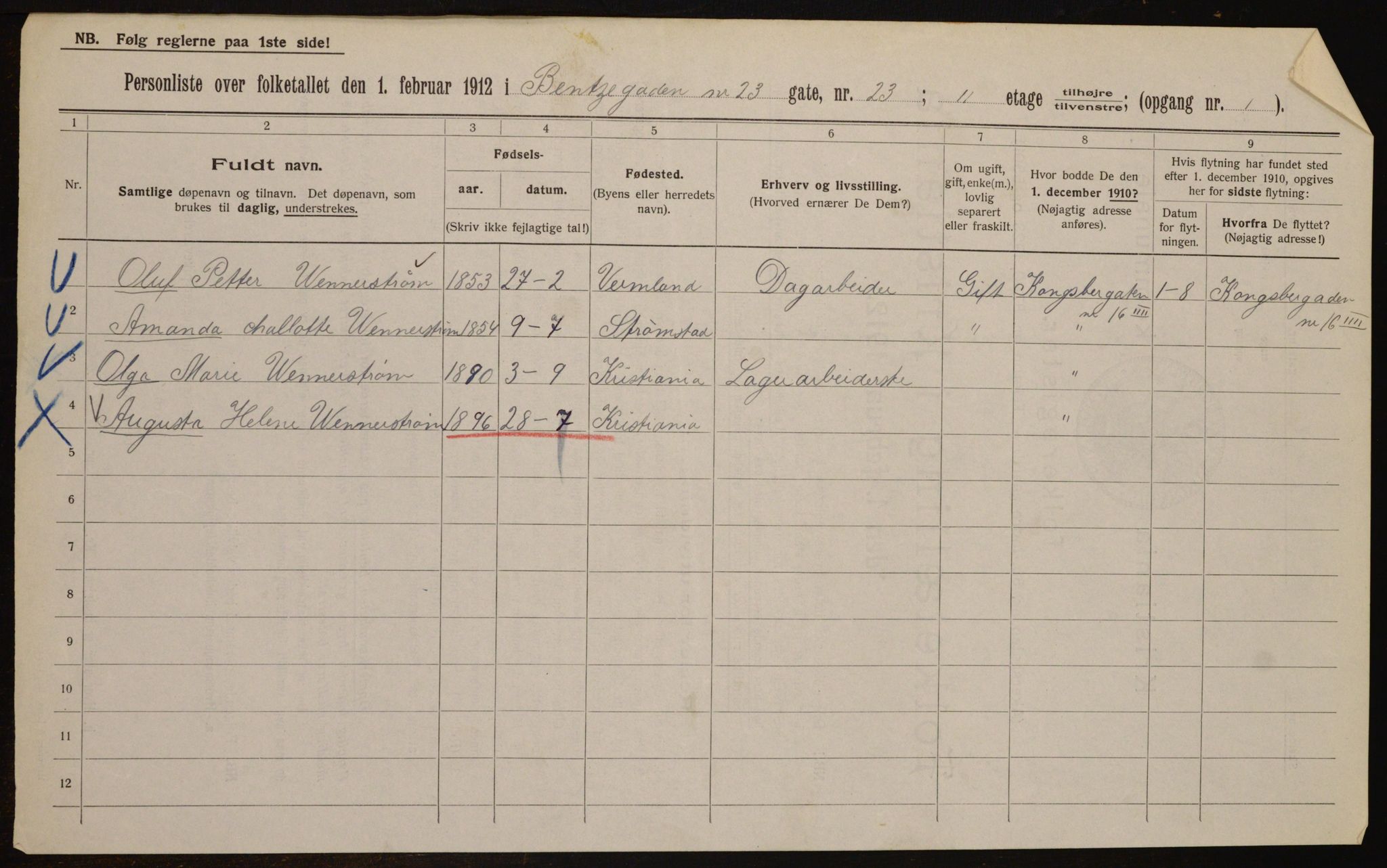 OBA, Municipal Census 1912 for Kristiania, 1912, p. 3681