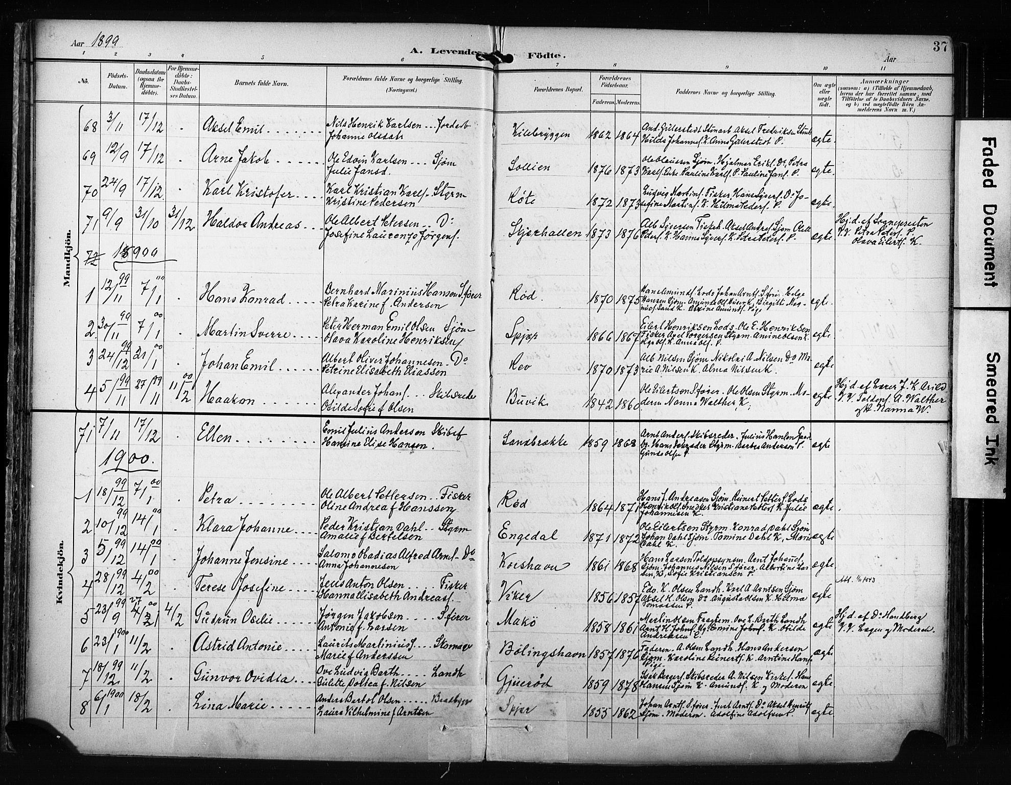 Hvaler prestekontor Kirkebøker, SAO/A-2001/F/Fa/L0009: Parish register (official) no. I 9, 1895-1906, p. 37