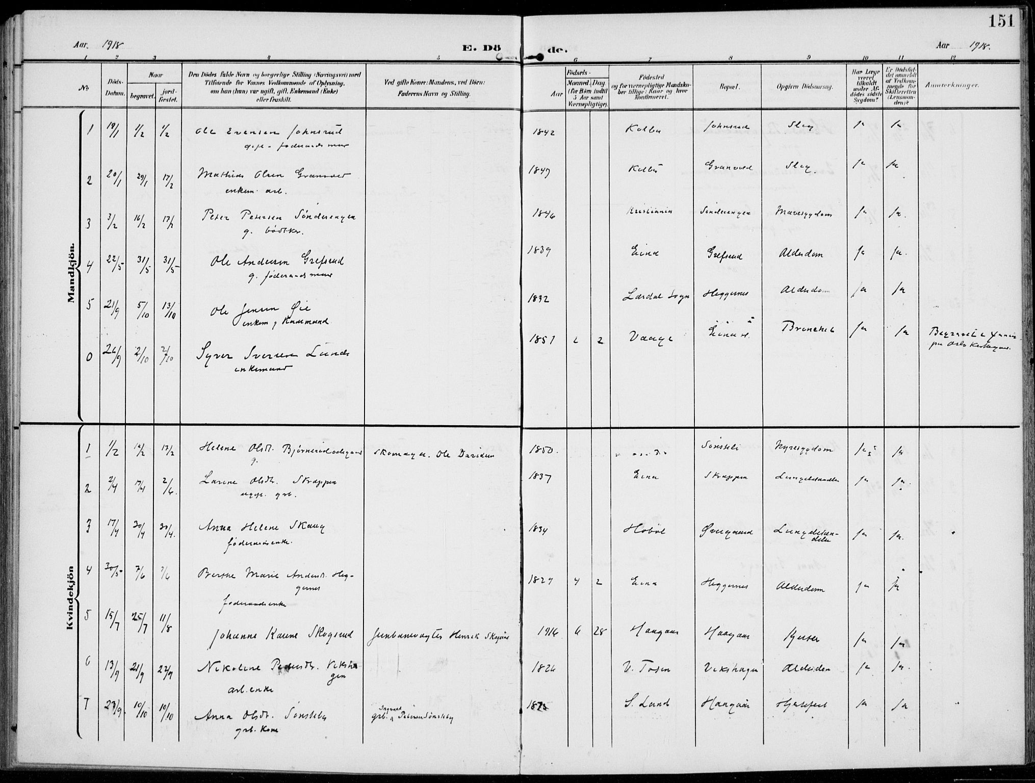 Kolbu prestekontor, SAH/PREST-110/H/Ha/Haa/L0001: Parish register (official) no. 1, 1907-1923, p. 151
