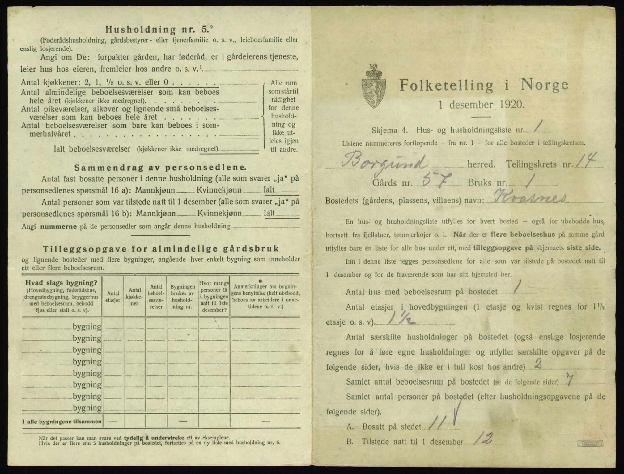 SAT, 1920 census for Borgund, 1920, p. 1294