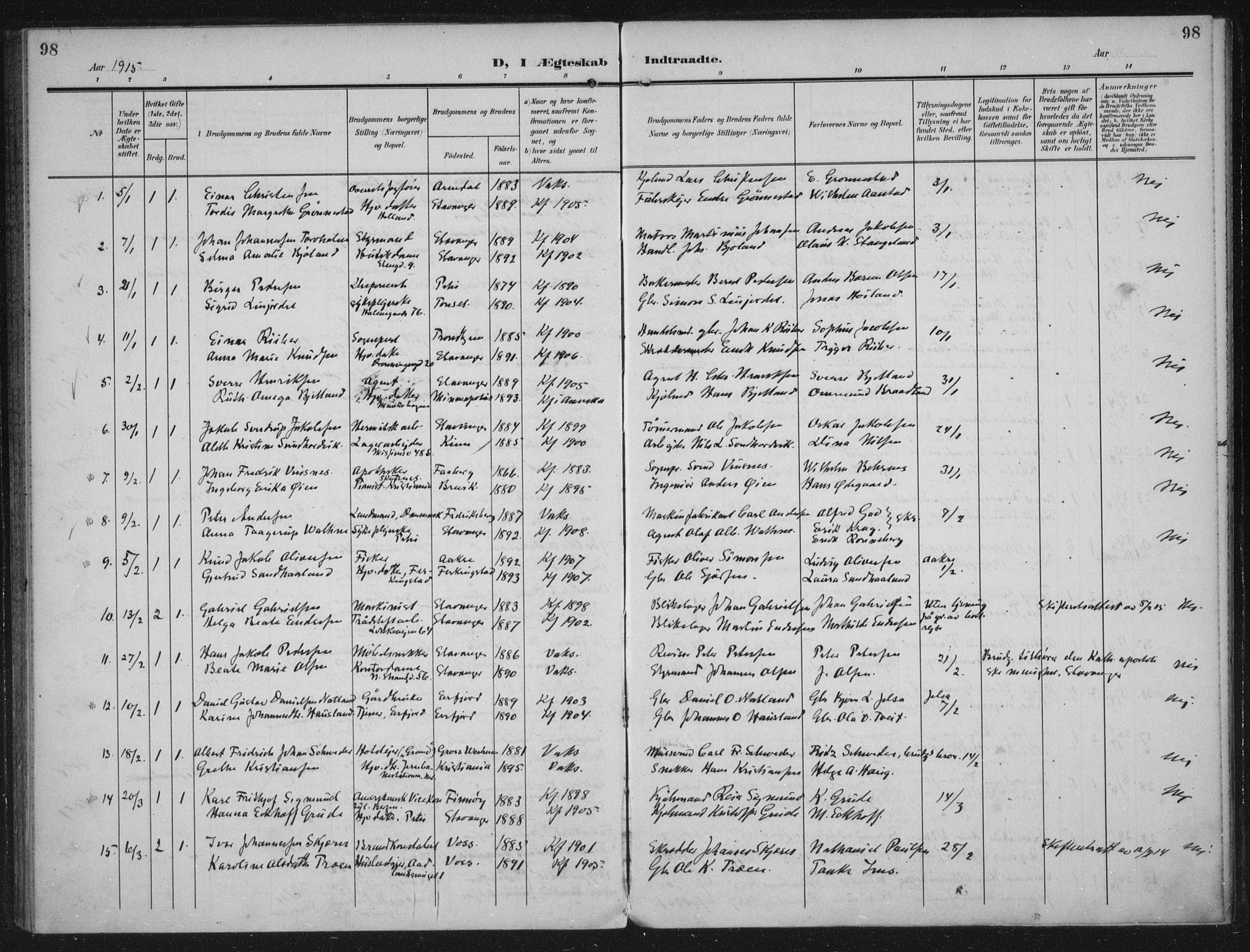 Domkirken sokneprestkontor, SAST/A-101812/002/A/L0016: Parish register (official) no. A 33, 1905-1922, p. 98