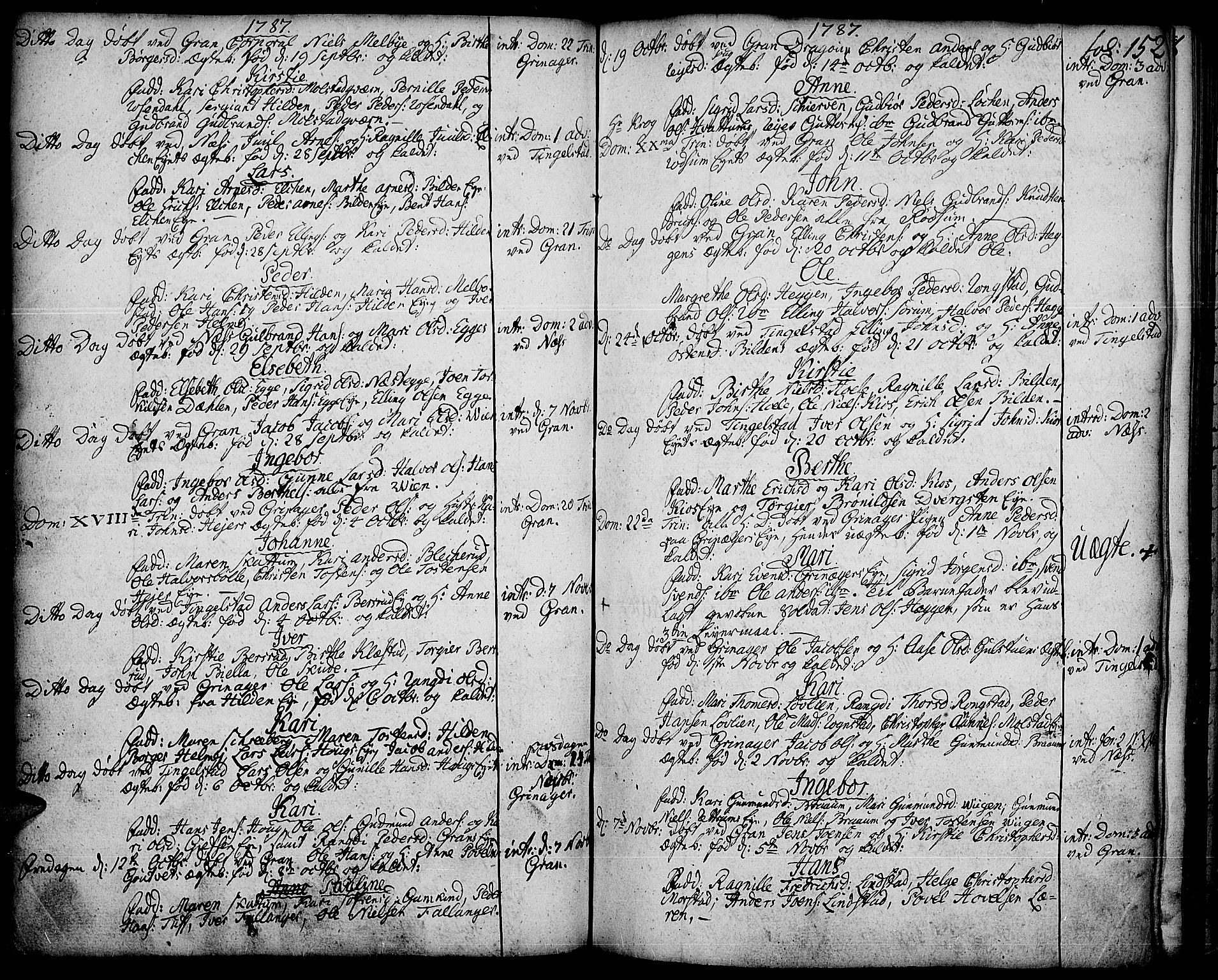 Gran prestekontor, AV/SAH-PREST-112/H/Ha/Haa/L0005: Parish register (official) no. 5, 1776-1788, p. 152