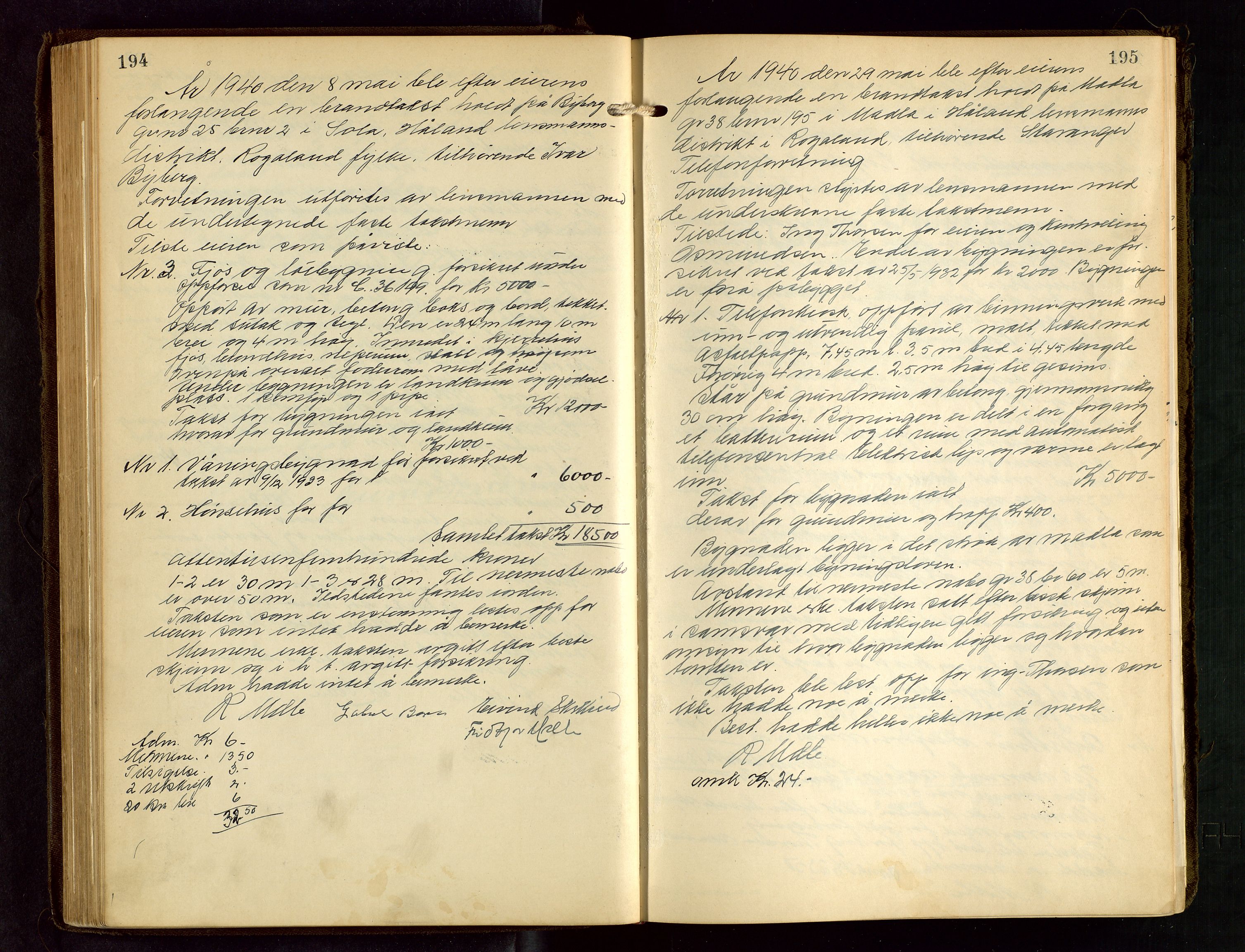 Håland lensmannskontor, AV/SAST-A-100100/Go/L0005: "Brandtakstprotokoll"  Register i boken., 1929-1948, p. 194-195