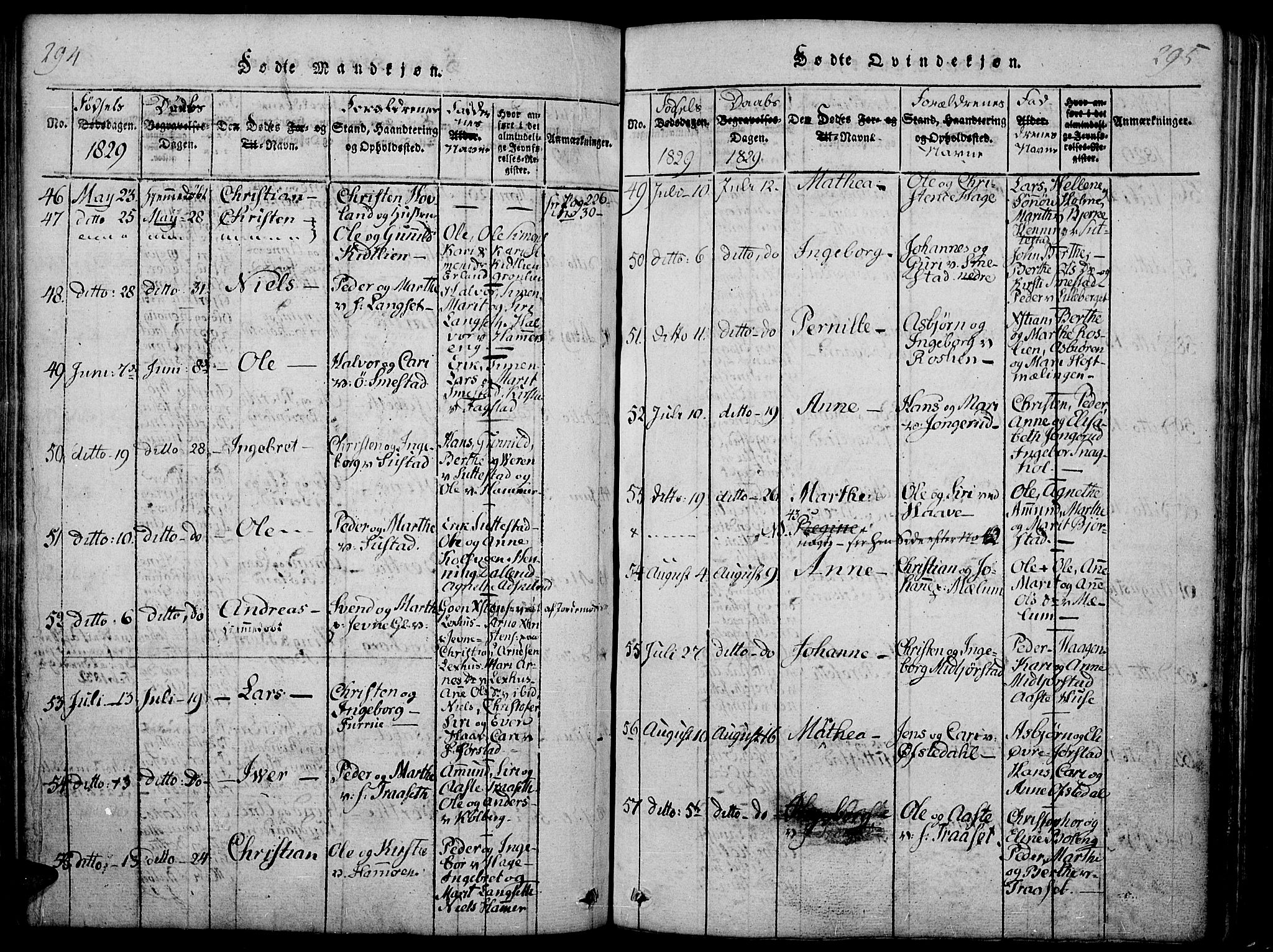 Fåberg prestekontor, SAH/PREST-086/H/Ha/Haa/L0003: Parish register (official) no. 3, 1818-1833, p. 294-295