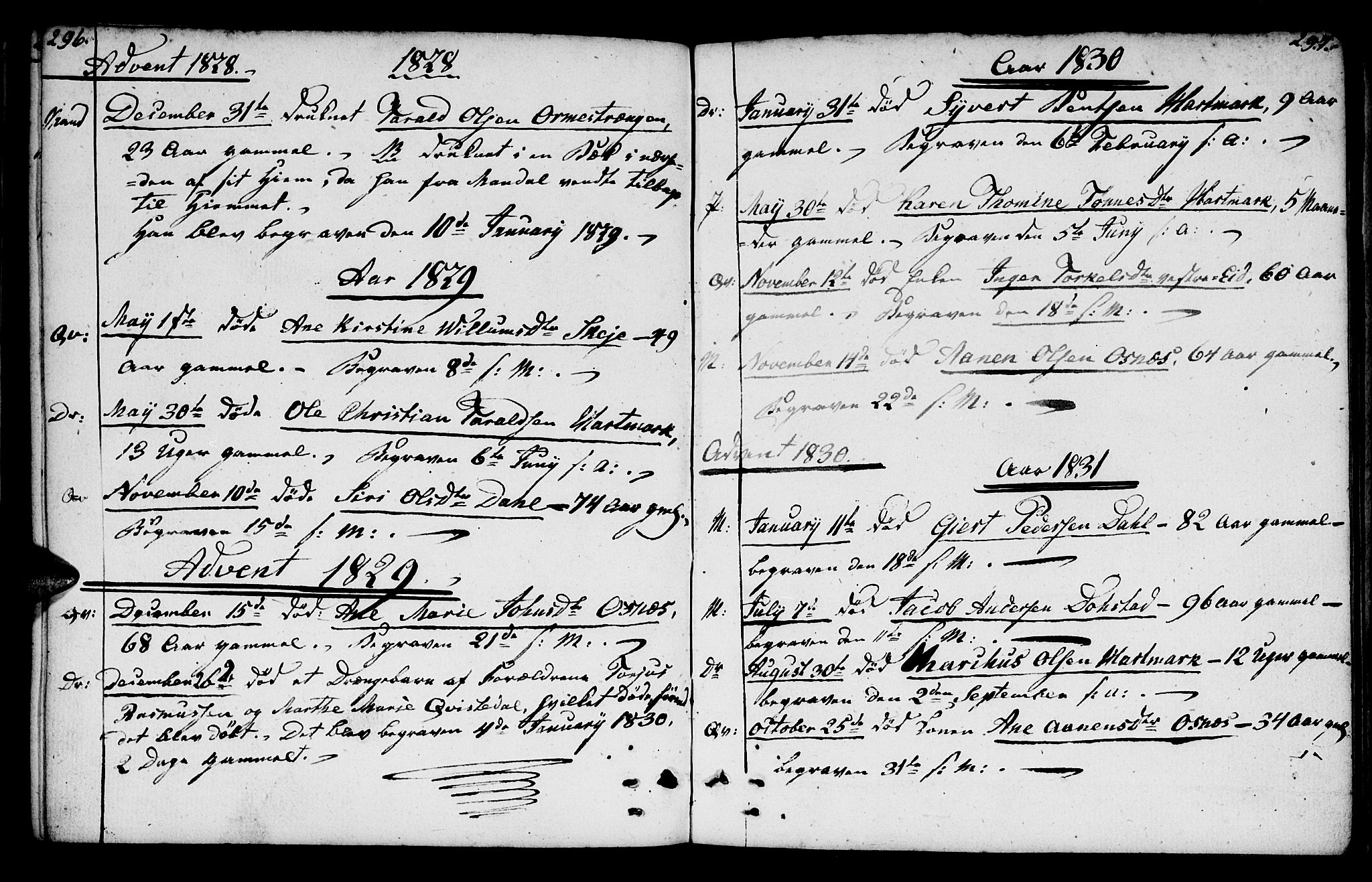 Mandal sokneprestkontor, SAK/1111-0030/F/Fb/Fbb/L0001: Parish register (copy) no. B 1, 1802-1846, p. 296-297