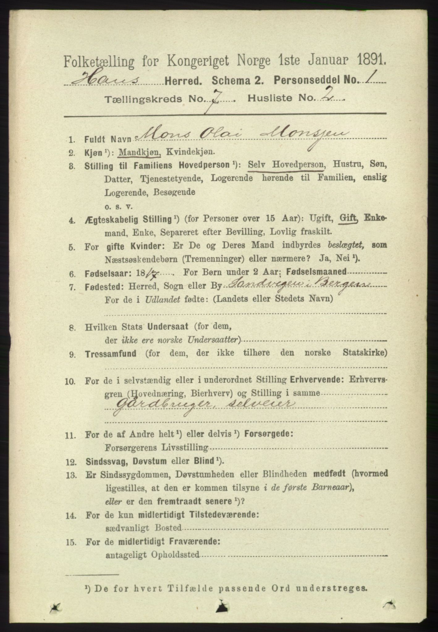 RA, 1891 census for 1250 Haus, 1891, p. 2659