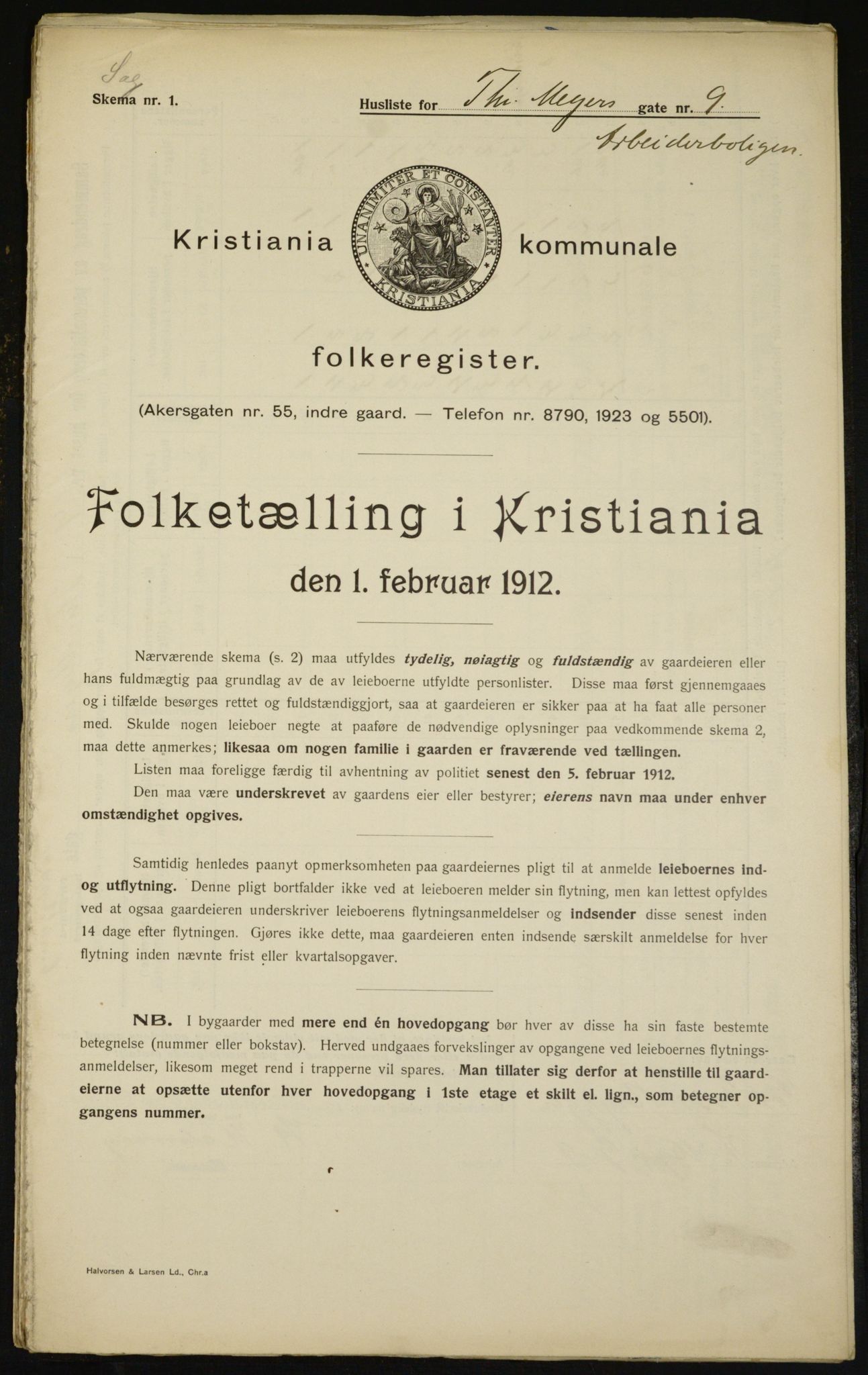 OBA, Municipal Census 1912 for Kristiania, 1912, p. 109512