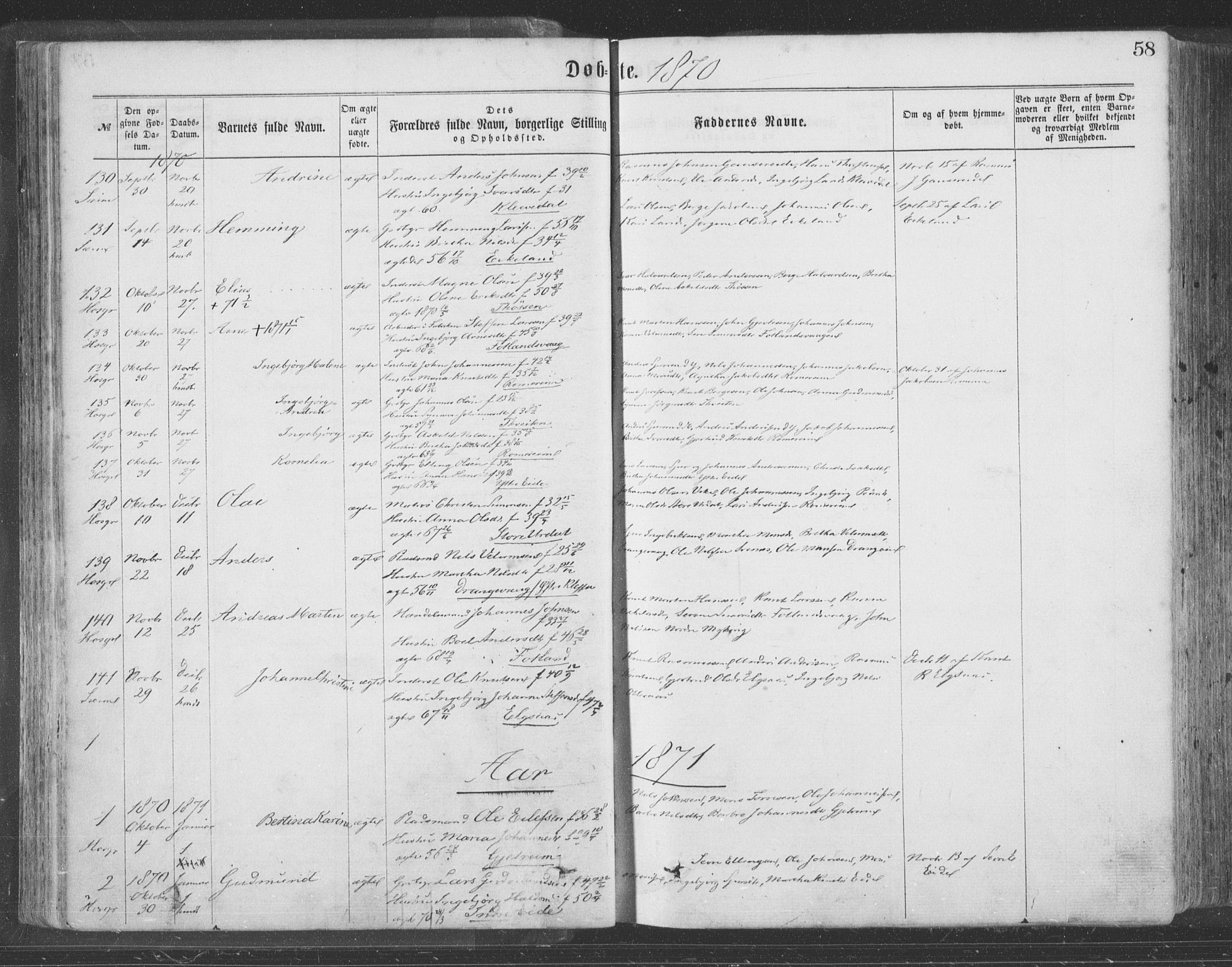 Hosanger sokneprestembete, SAB/A-75801/H/Haa: Parish register (official) no. A 9, 1864-1876, p. 58