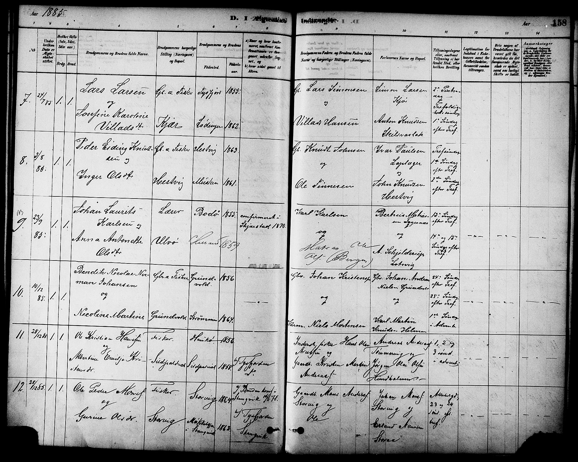 Ministerialprotokoller, klokkerbøker og fødselsregistre - Nordland, AV/SAT-A-1459/861/L0868: Parish register (official) no. 861A03, 1879-1889, p. 158