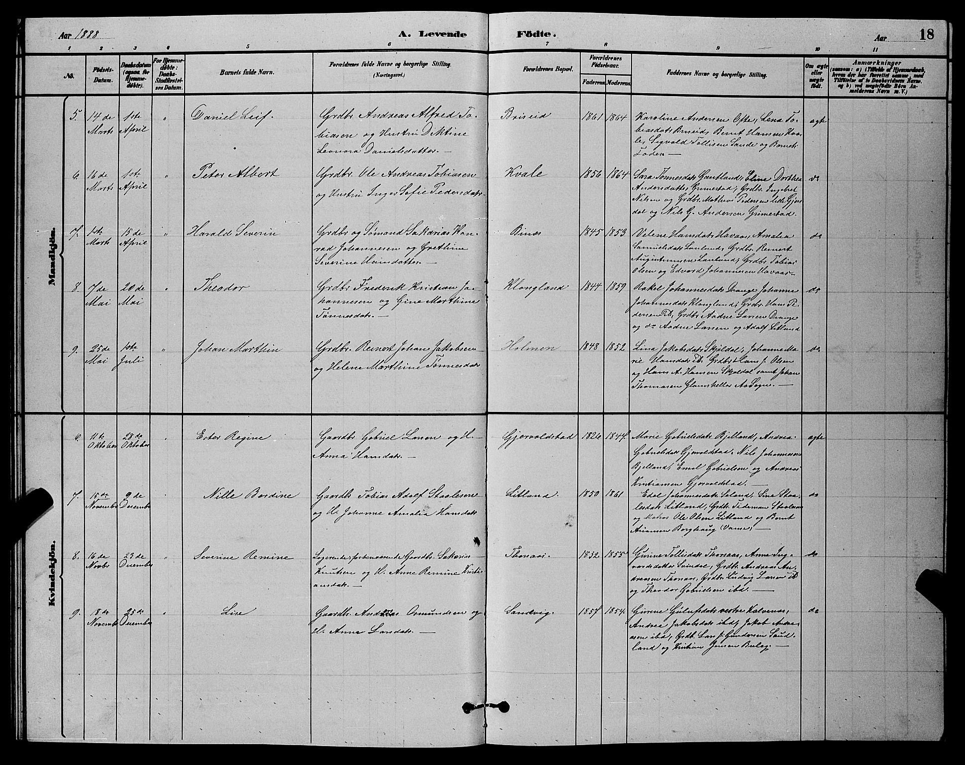 Herad sokneprestkontor, AV/SAK-1111-0018/F/Fb/Fba/L0004: Parish register (copy) no. B 4, 1882-1899, p. 18