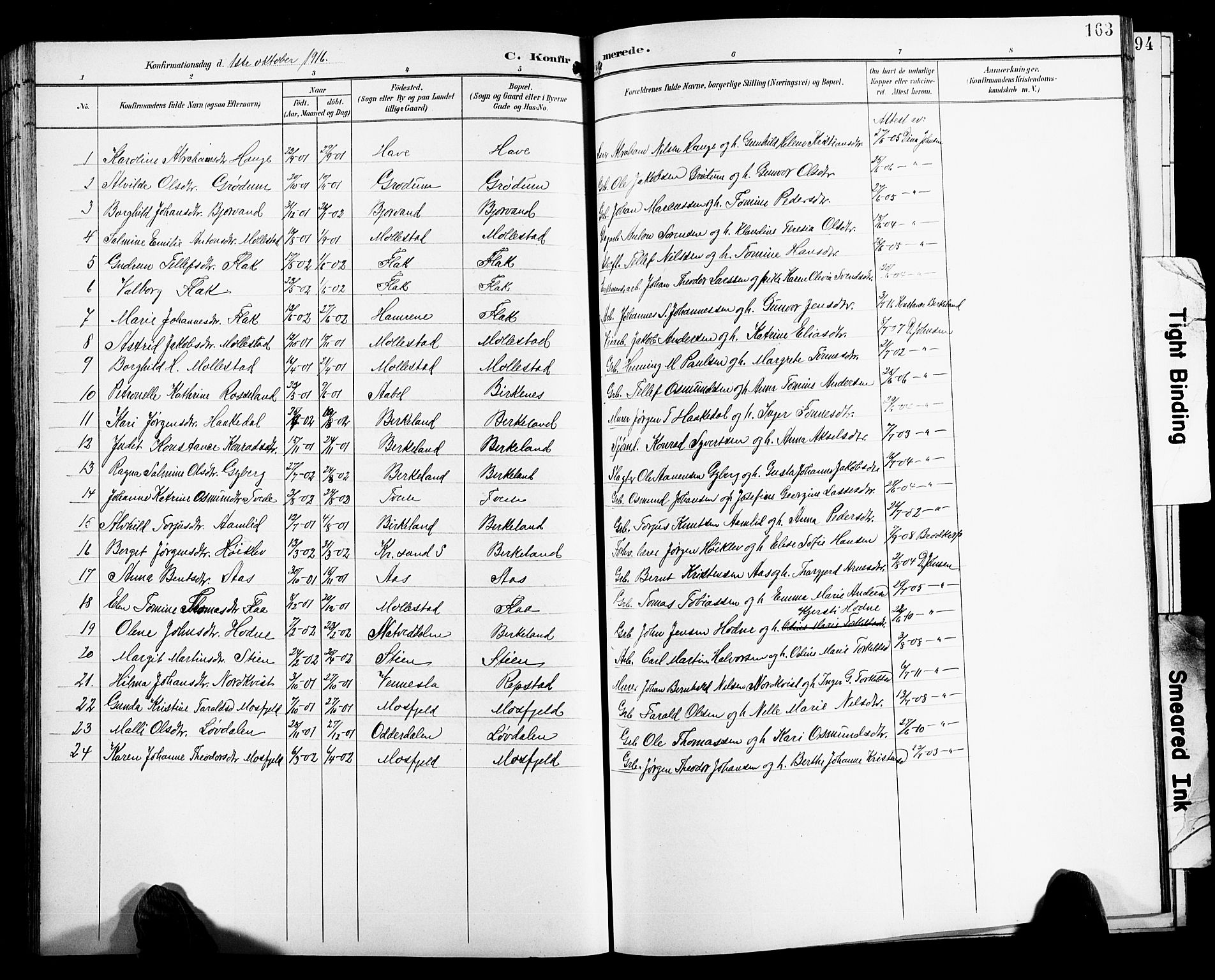 Birkenes sokneprestkontor, SAK/1111-0004/F/Fb/L0004: Parish register (copy) no. B 4, 1893-1930, p. 163