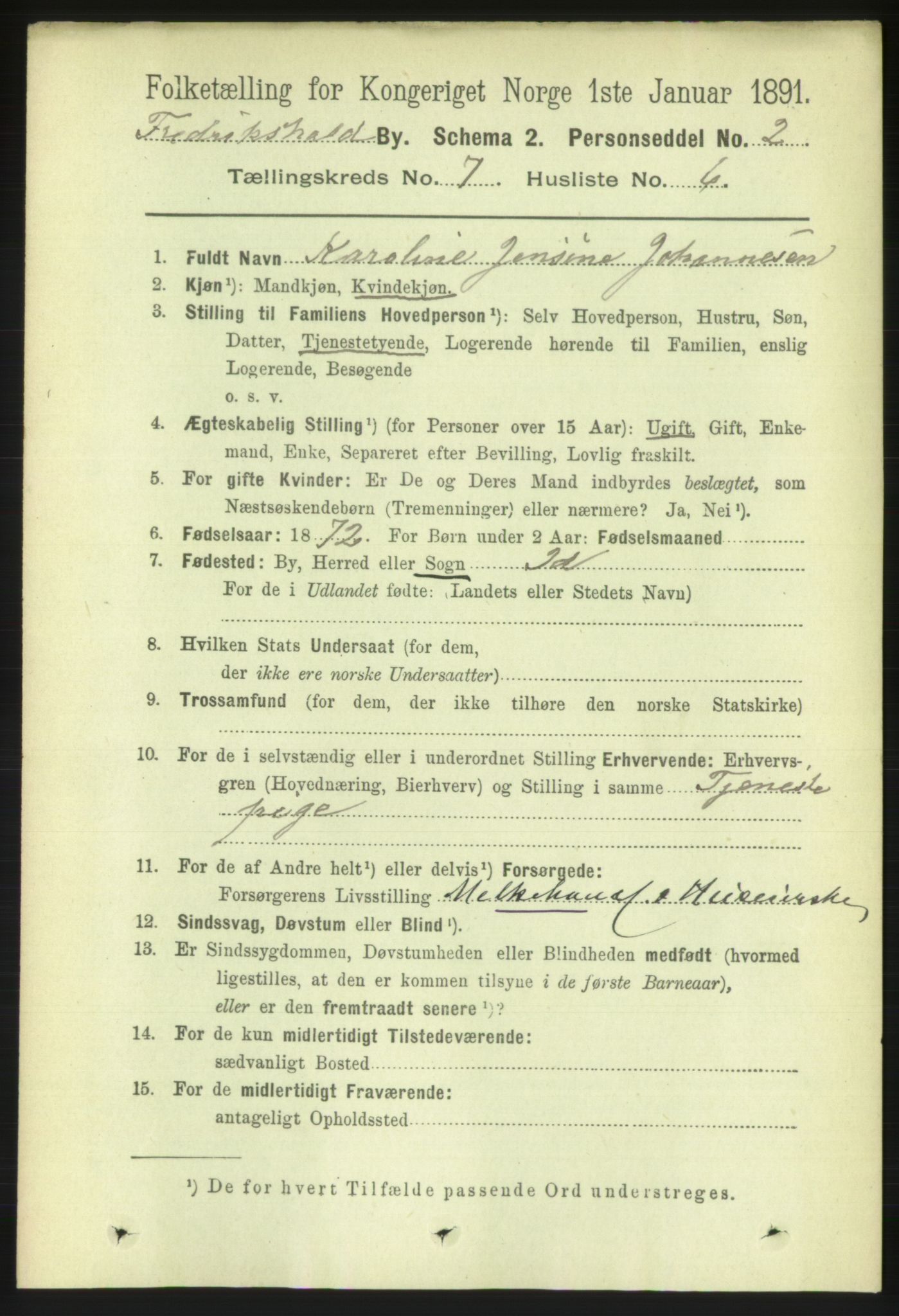 RA, 1891 census for 0101 Fredrikshald, 1891, p. 5078