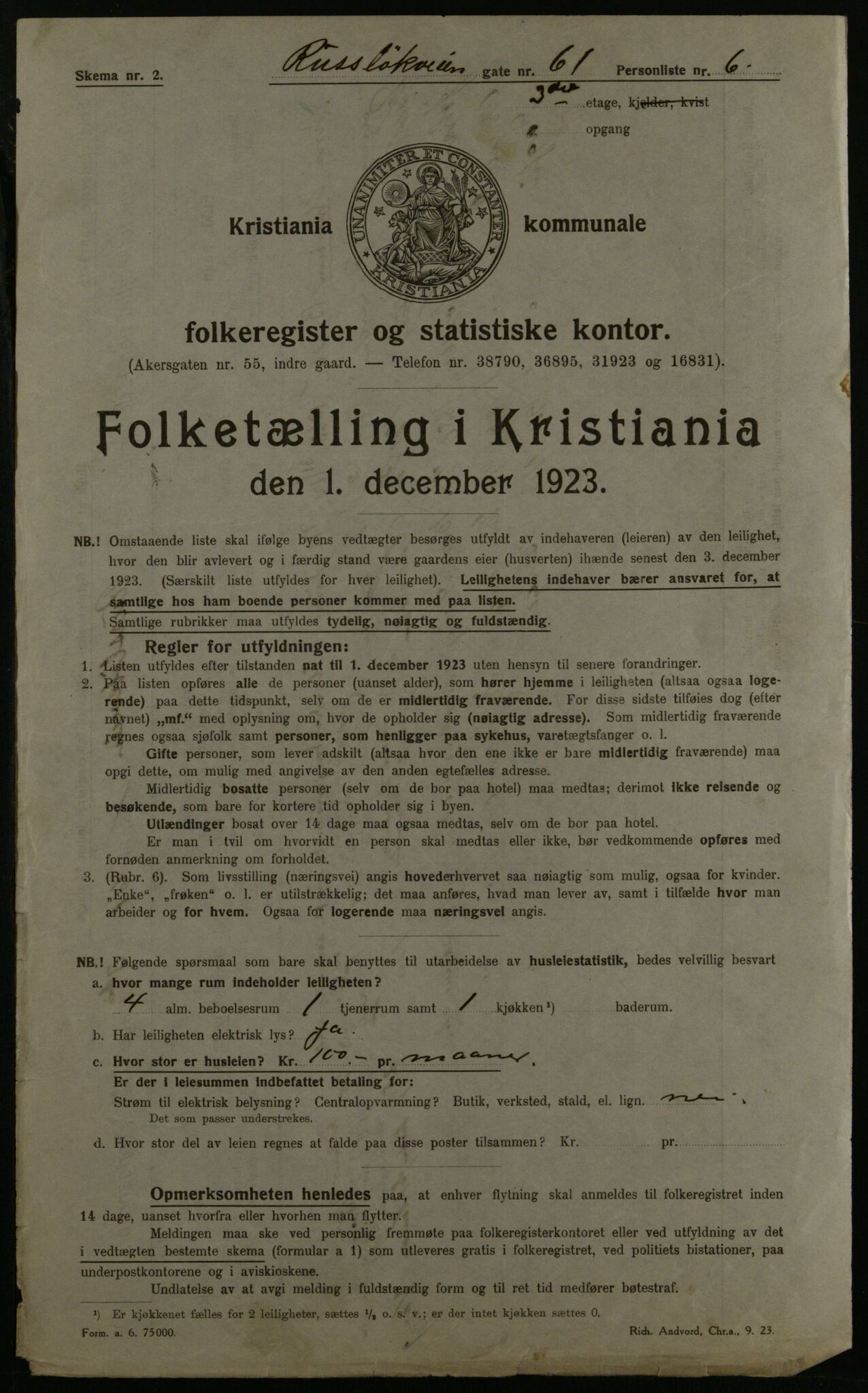 OBA, Municipal Census 1923 for Kristiania, 1923, p. 94462