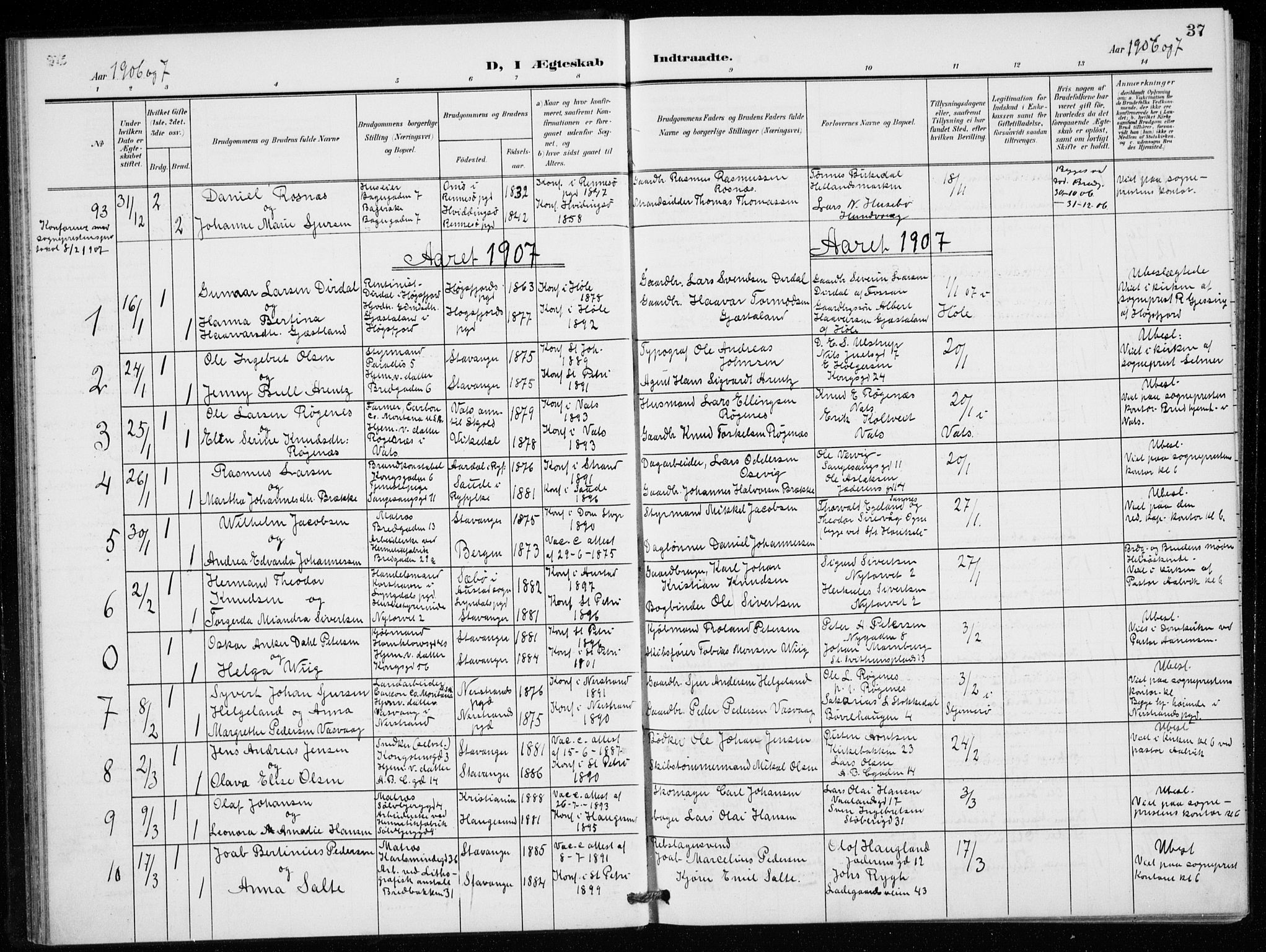 St. Petri sokneprestkontor, AV/SAST-A-101813/001/30/30BB/L0009: Parish register (copy) no. B 9, 1902-1935, p. 37