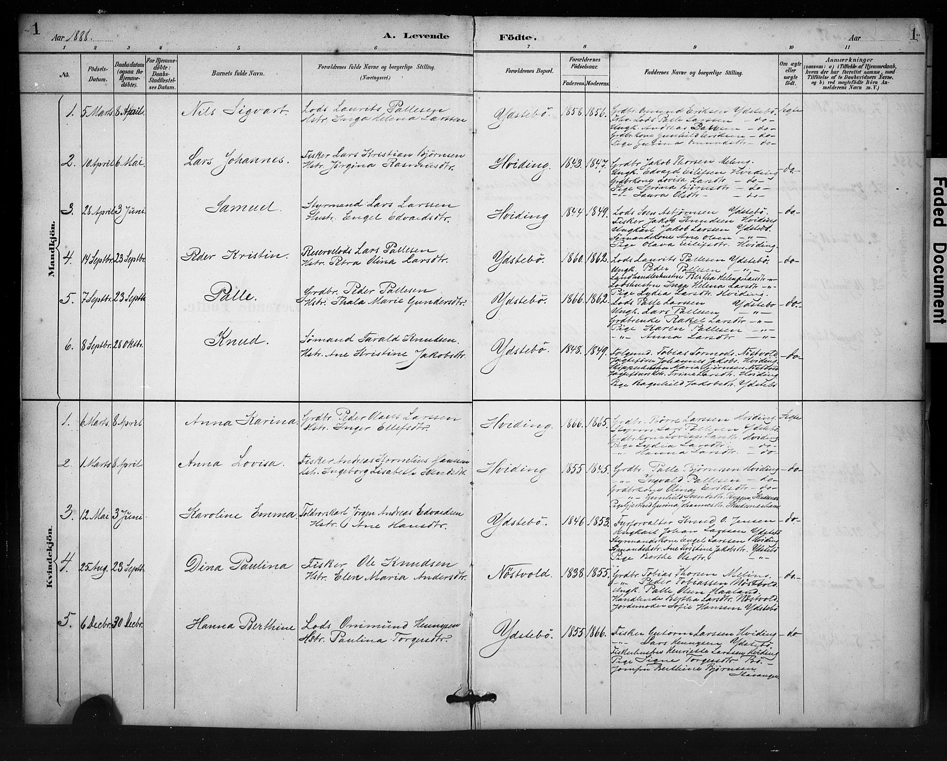 Rennesøy sokneprestkontor, SAST/A -101827/H/Ha/Haa/L0013: Parish register (official) no. A 12, 1888-1916, p. 1