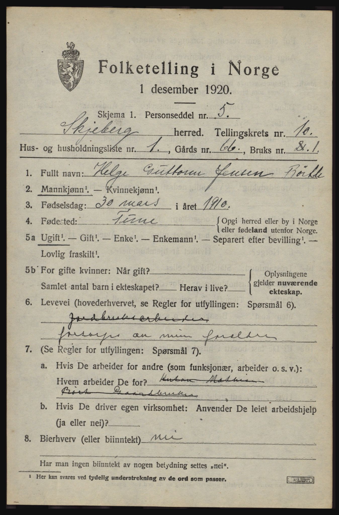 SAO, 1920 census for Skjeberg, 1920, p. 9087