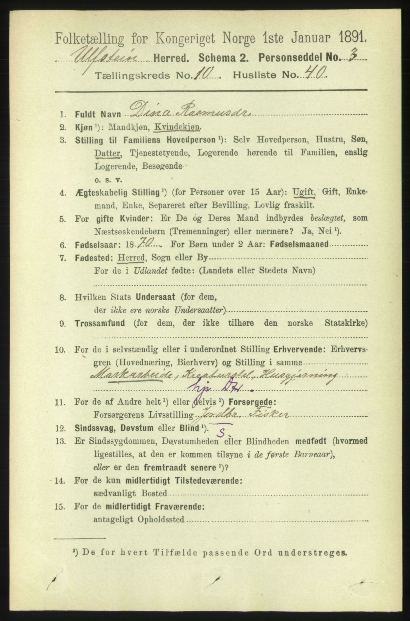 RA, 1891 census for 1516 Ulstein, 1891, p. 3386