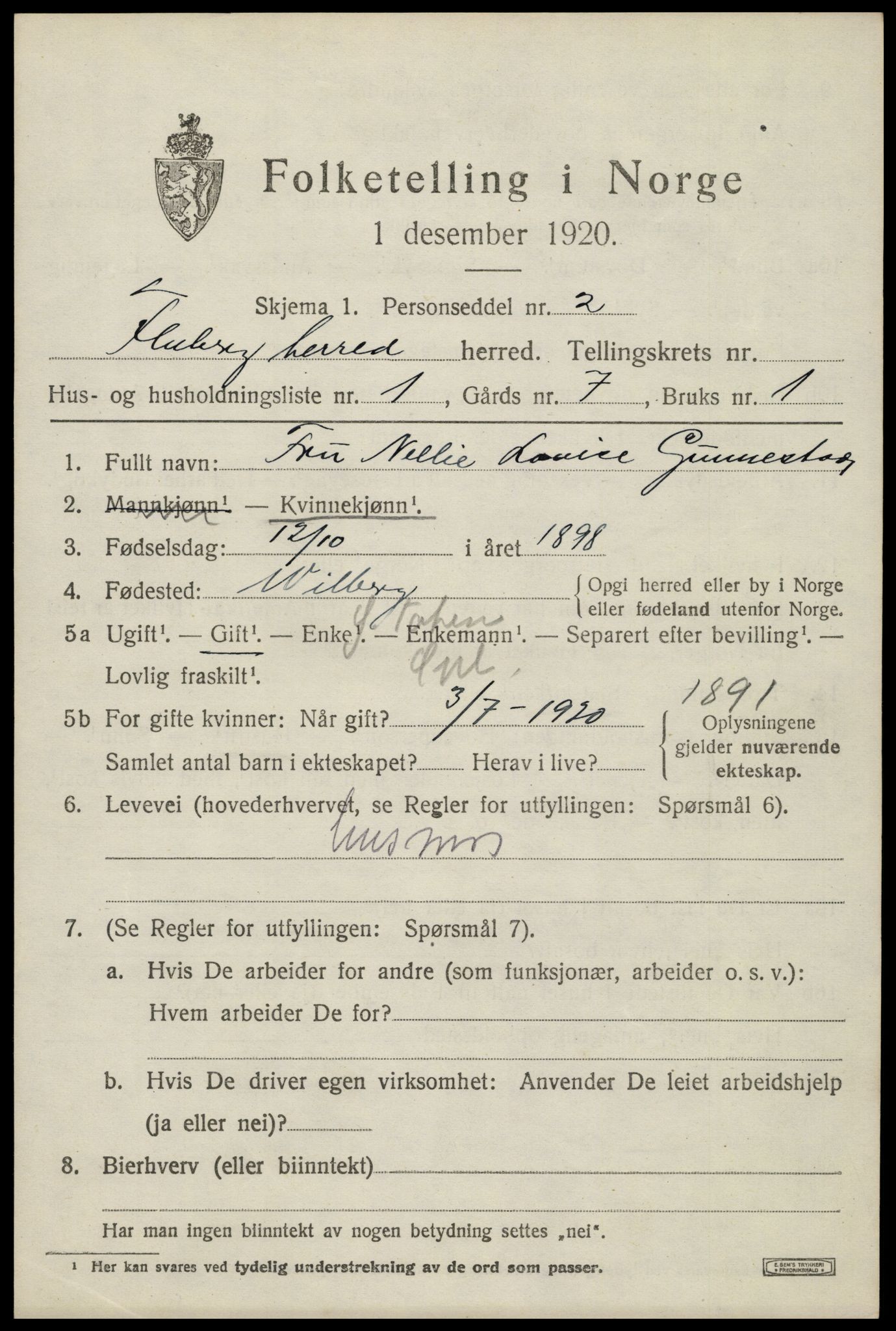 SAH, 1920 census for Fluberg, 1920, p. 3950