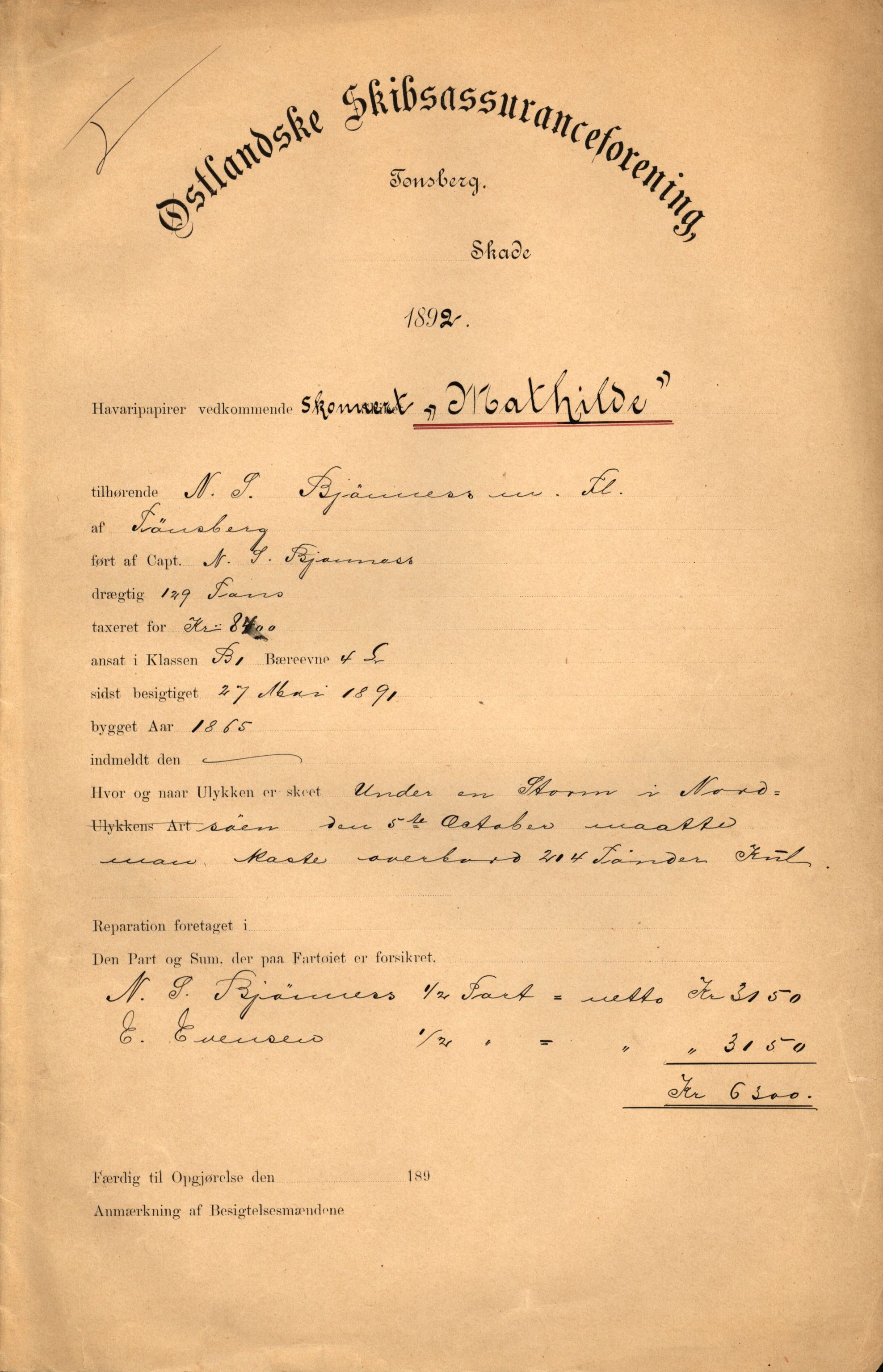 Pa 63 - Østlandske skibsassuranceforening, VEMU/A-1079/G/Ga/L0028/0003: Havaridokumenter / Minerva, Mathilde, Magnolia, Sir John Lawrence, 1892, p. 76