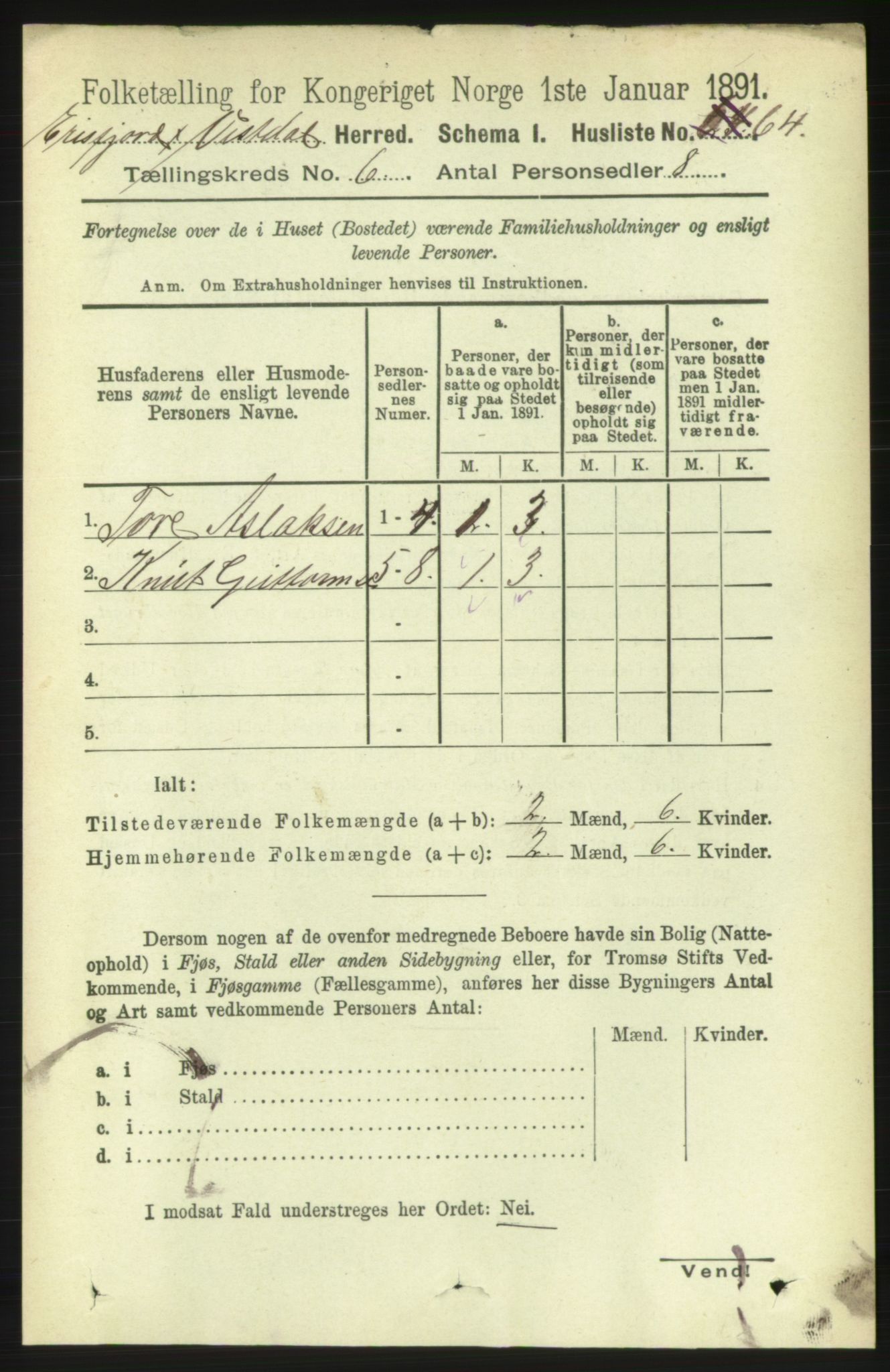 RA, 1891 census for 1542 Eresfjord og Vistdal, 1891, p. 1519